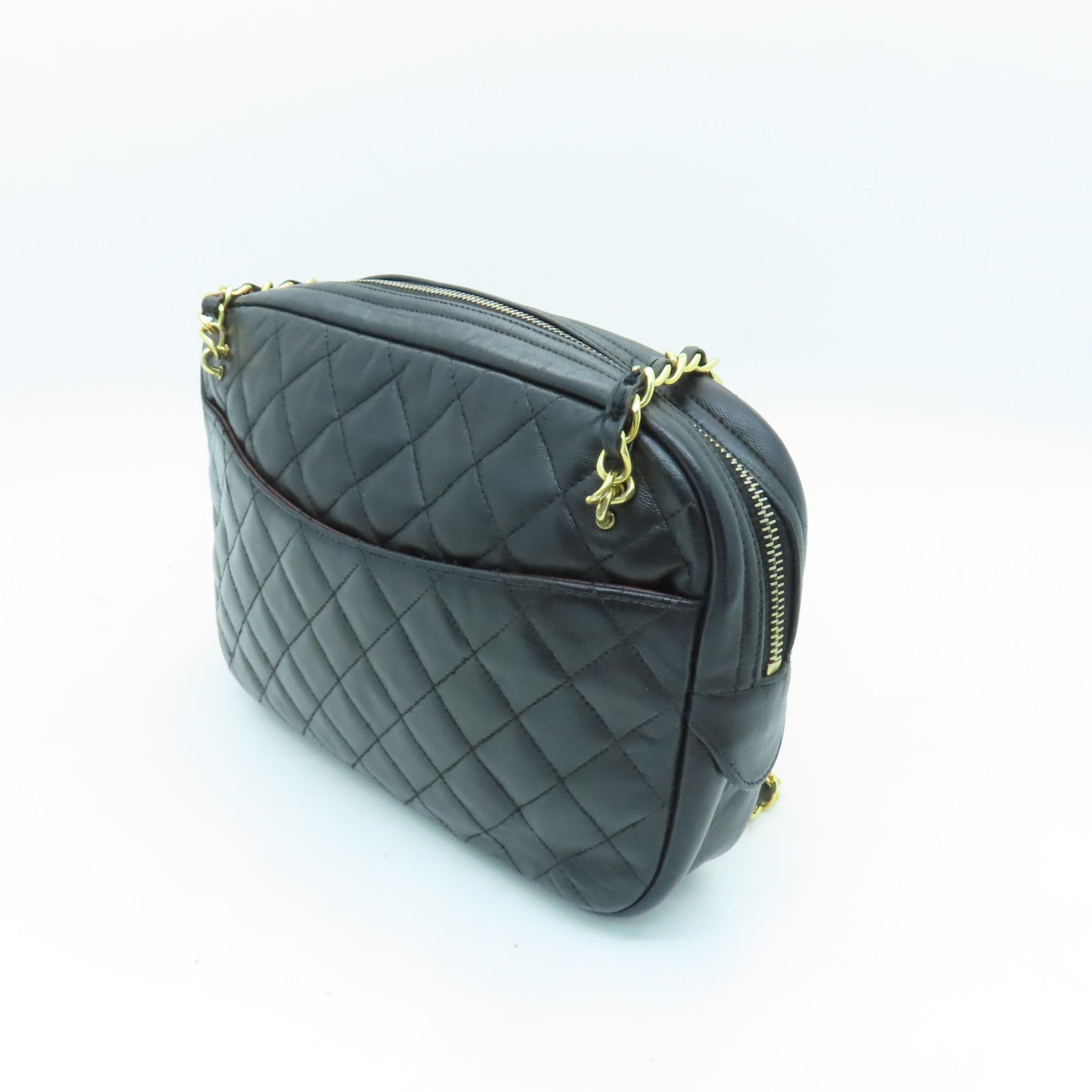 CHANEL 菱格牛皮皮革Chain Shoulder Bag金扣链带肩背袋黑色
