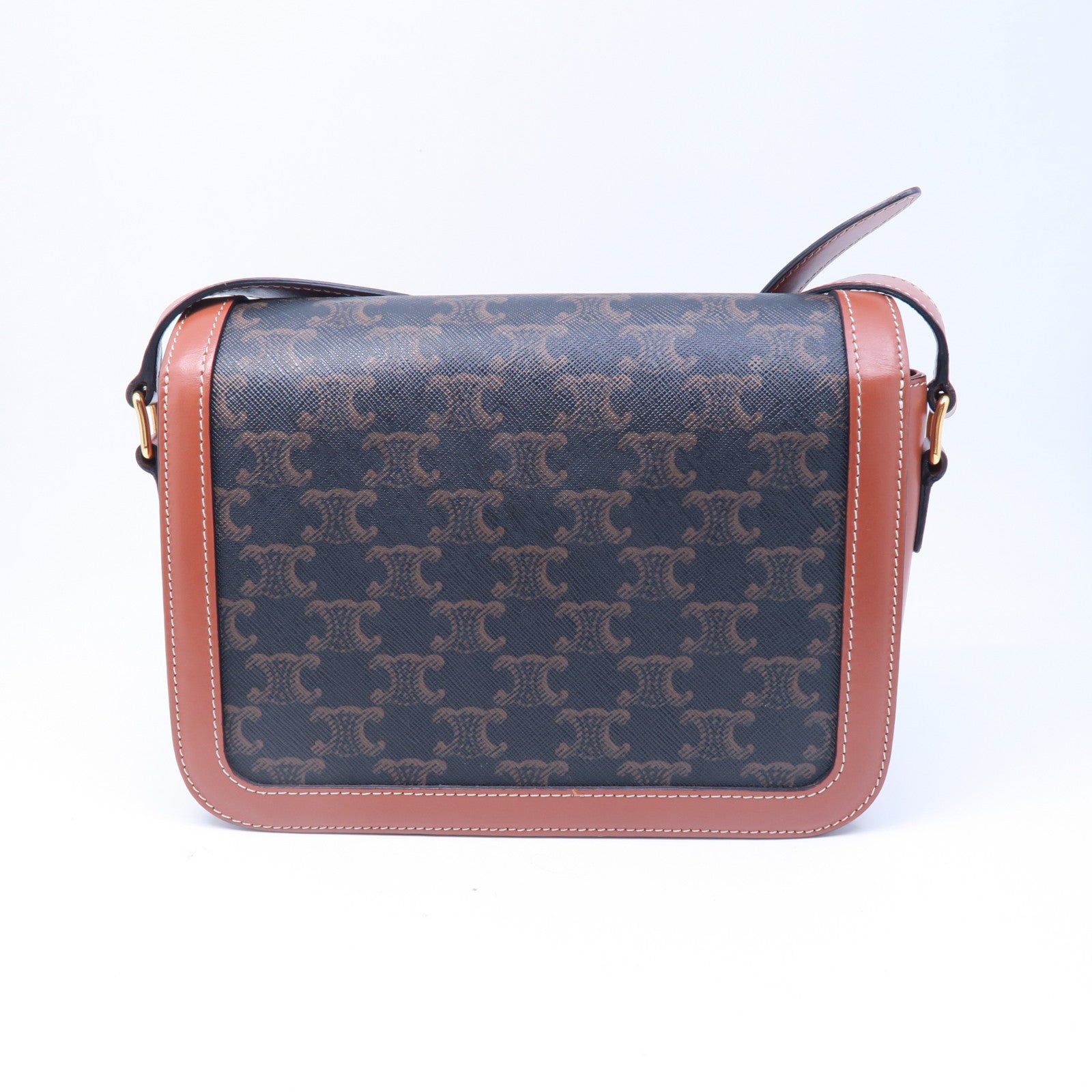 CELINE 牛皮皮革Classique Triomphe金扣肩背袋棕色