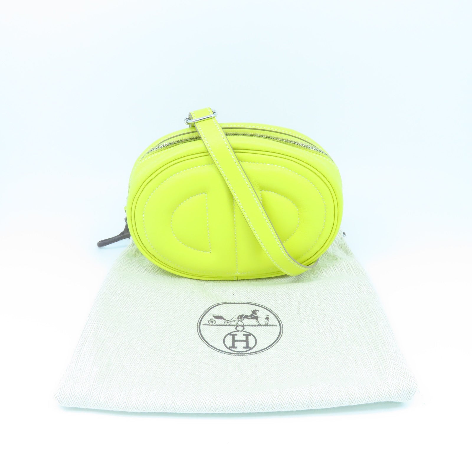 HERMES Swift皮革In The Loop銀扣肩背袋Lime黃色