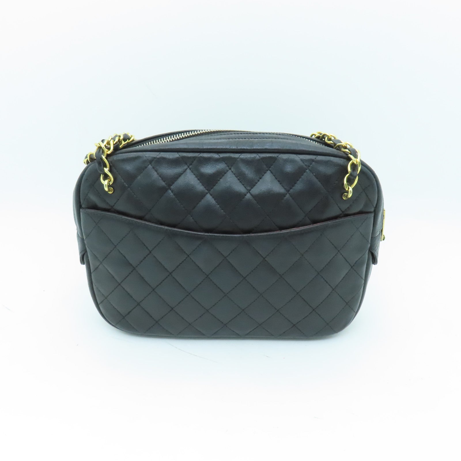 CHANEL 菱格牛皮皮革Chain Shoulder Bag金扣链带肩背袋黑色