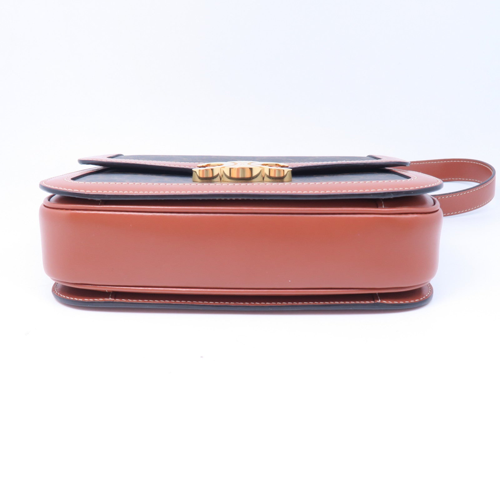 CELINE 牛皮皮革Classique Triomphe金扣肩背袋棕色
