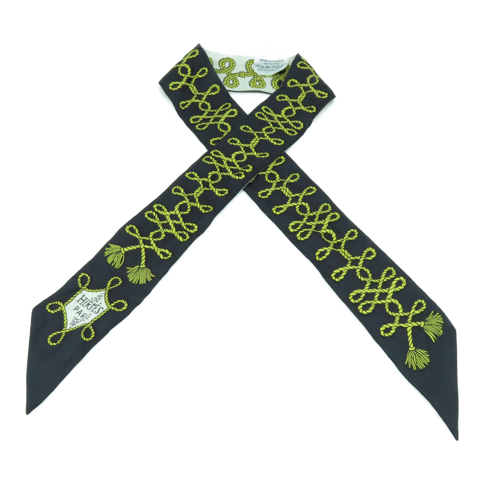 HERMES 絲質Twilly Scarf絲巾黑色/白色