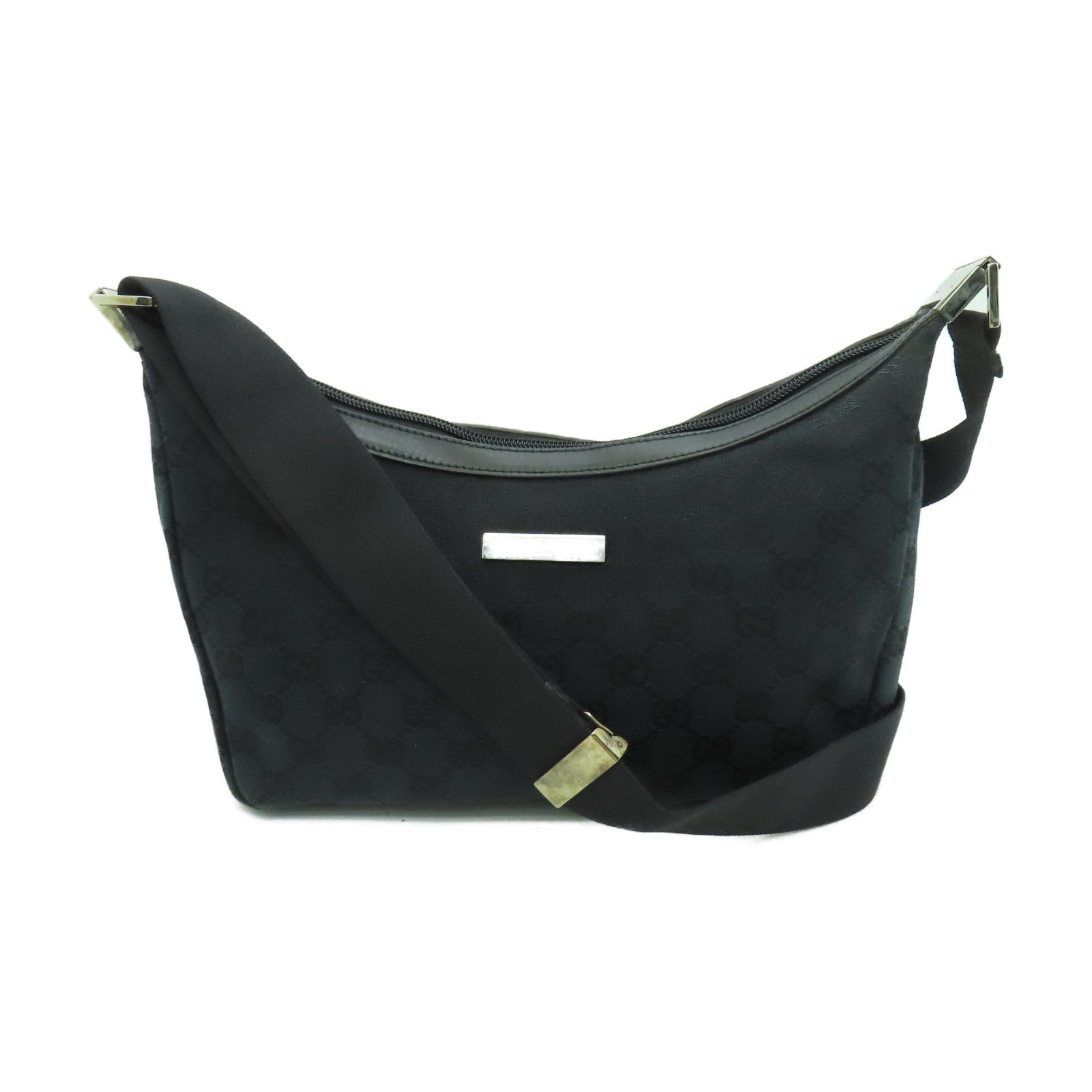 GUCCI 帆布Shoulder Bag銀扣肩背袋黑色