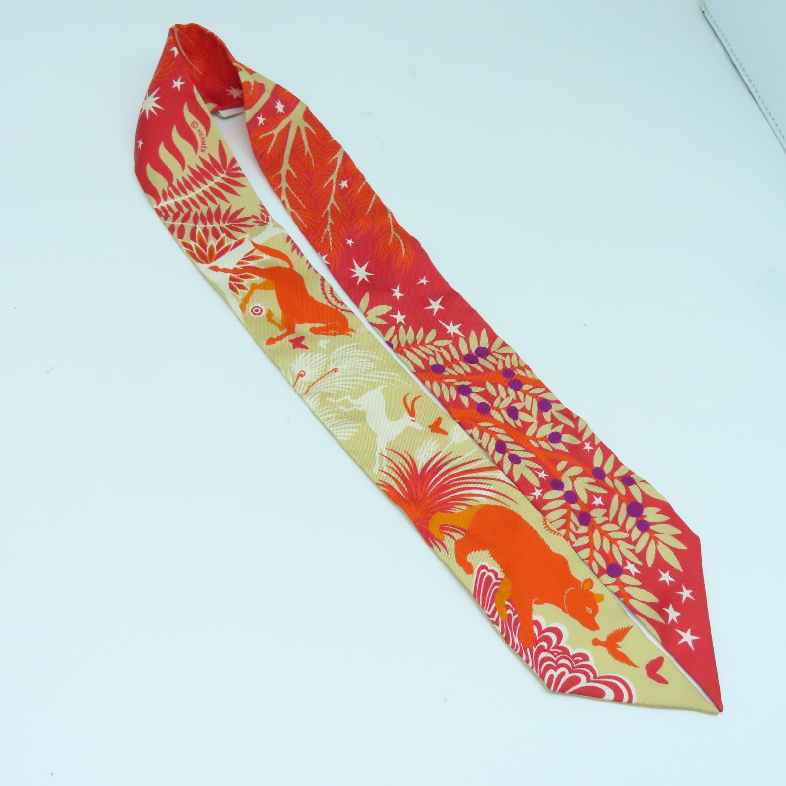 HERMES Silk Twilly Scarf Orange