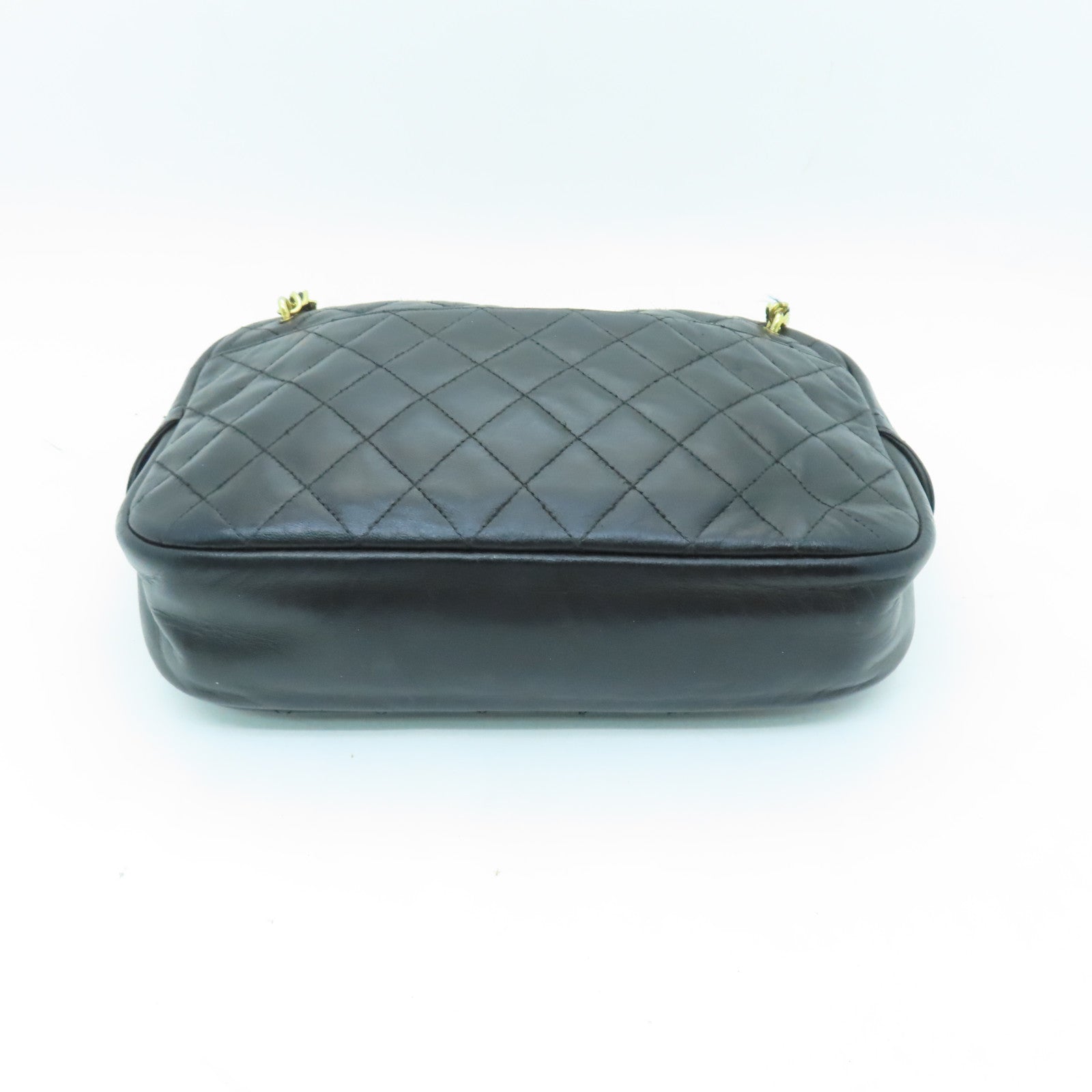 CHANEL 菱格牛皮皮革Chain Shoulder Bag金扣链带肩背袋黑色