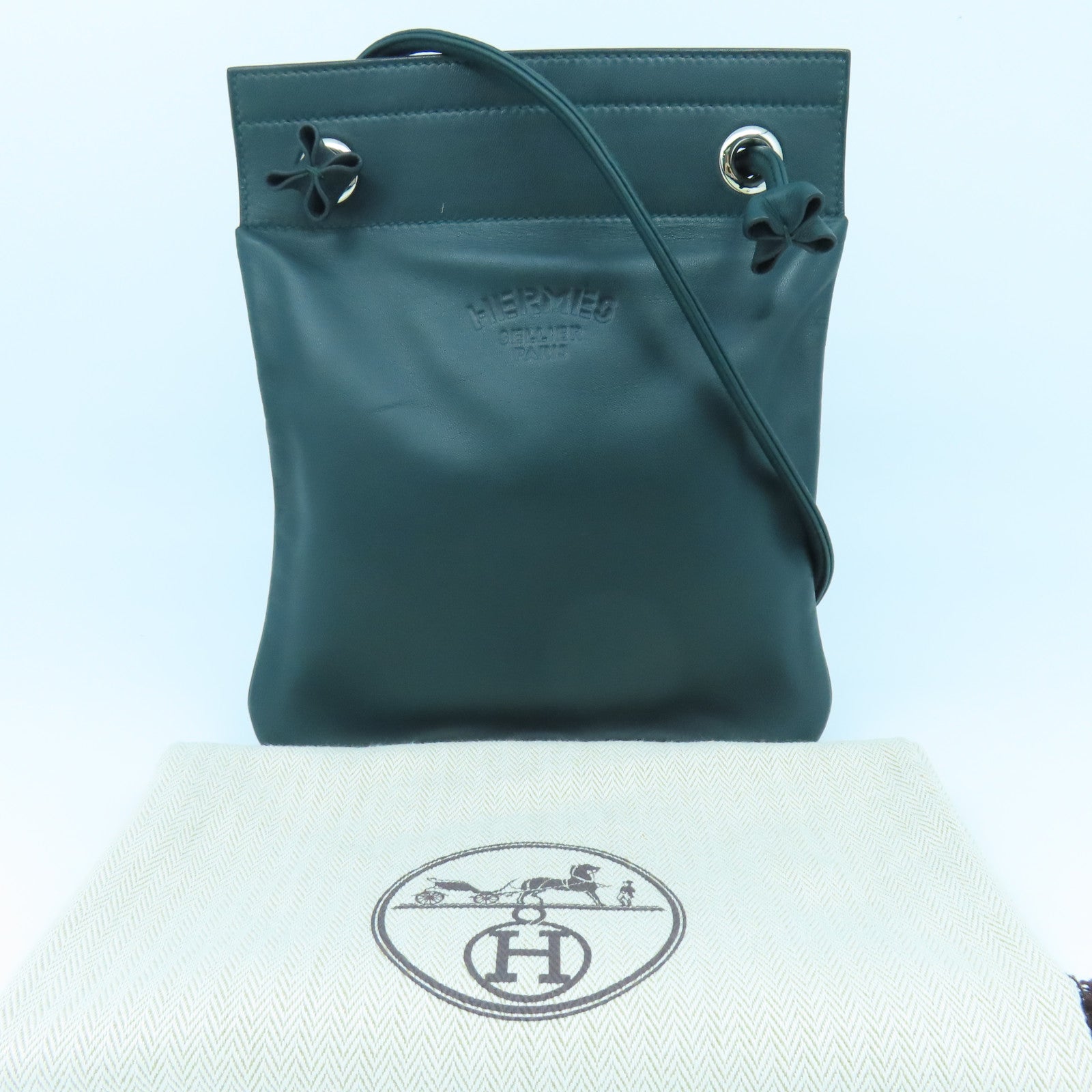 HERMES Swift皮革Aline銀扣手挽袋綠色