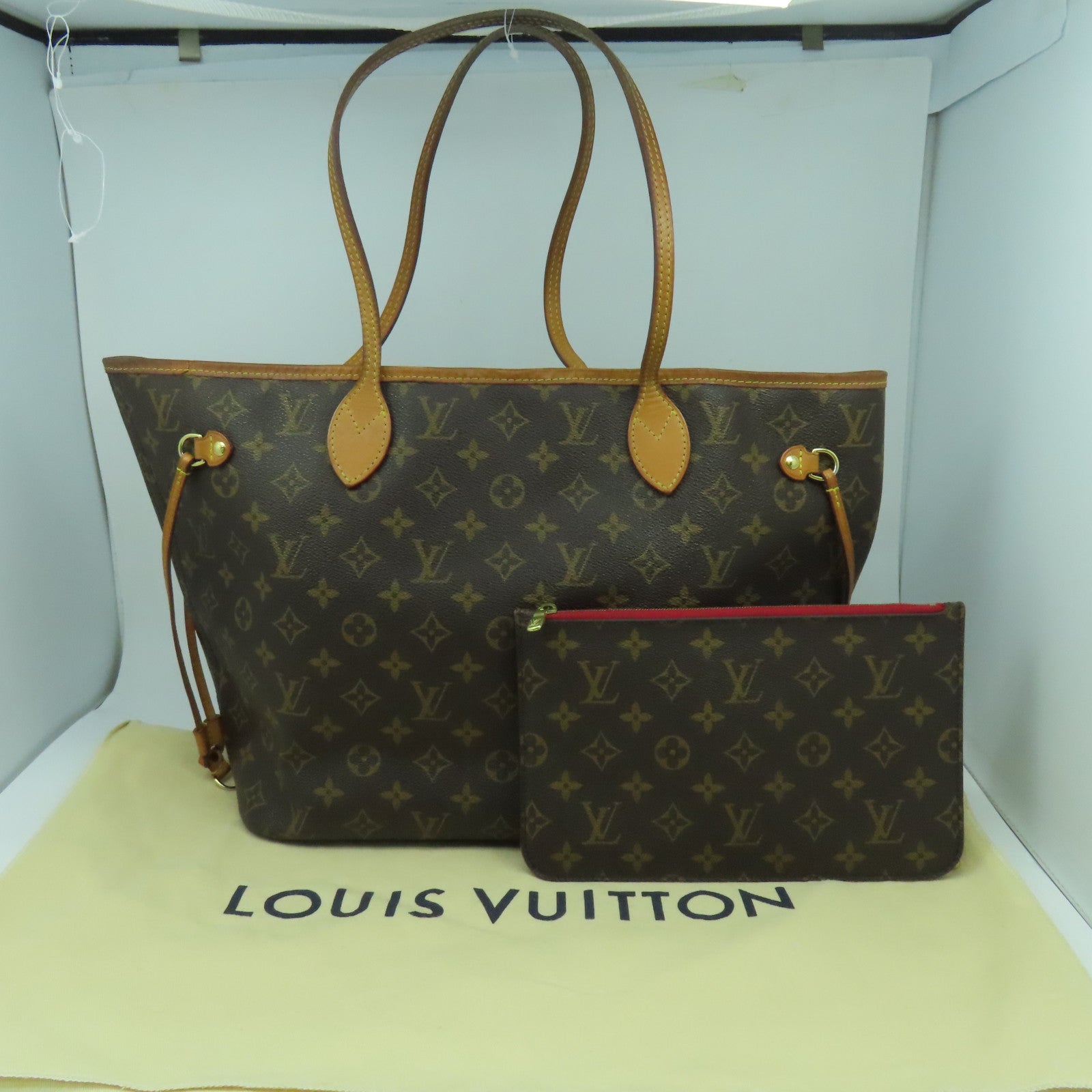 LOUIS VUITTON Monogram Neverfull MM金扣肩背袋啡色