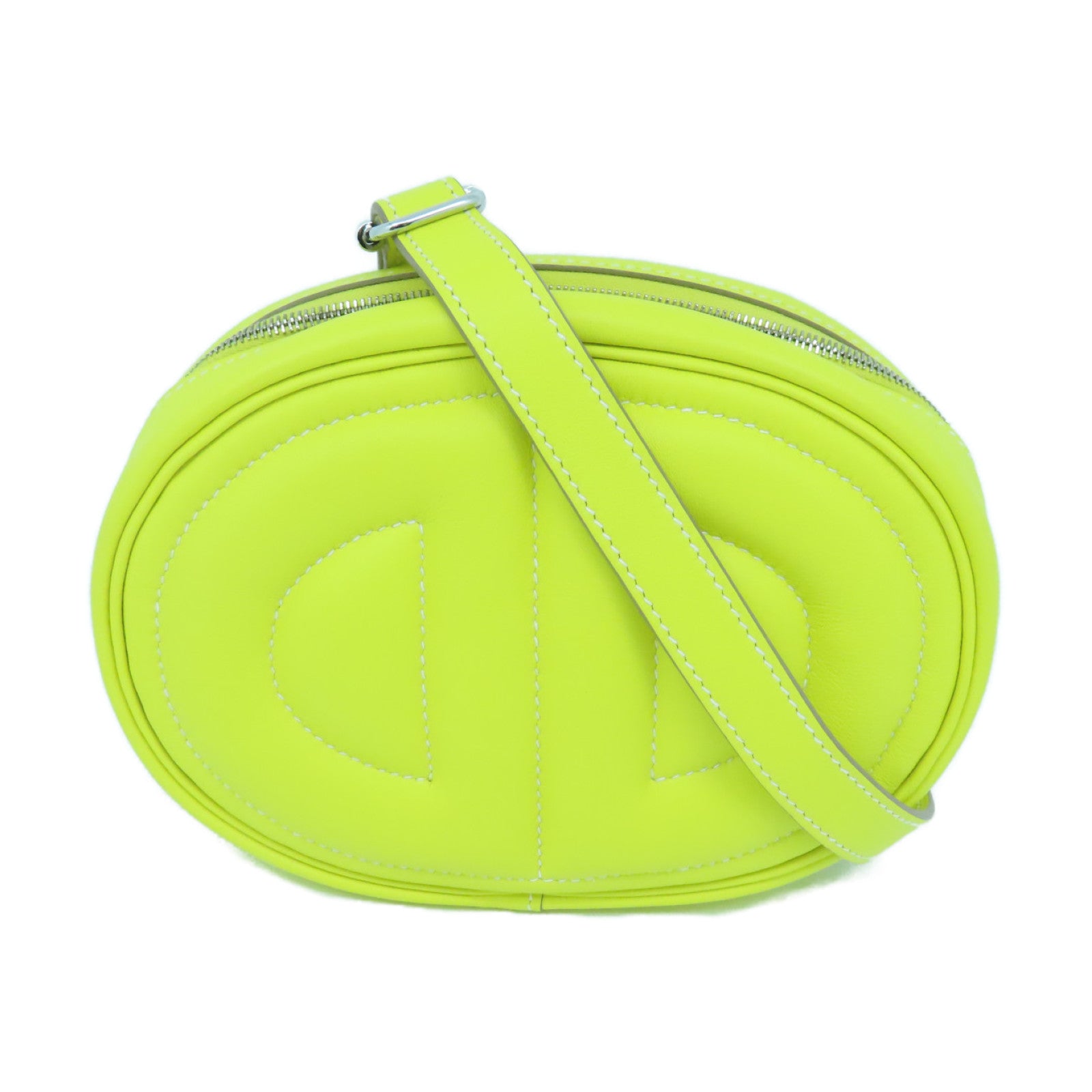 HERMES Swift皮革In The Loop銀扣肩背袋Lime黃色