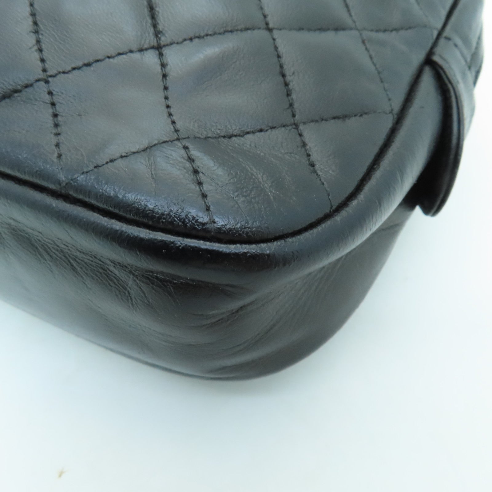 CHANEL 菱格牛皮皮革Chain Shoulder Bag金扣链带肩背袋黑色