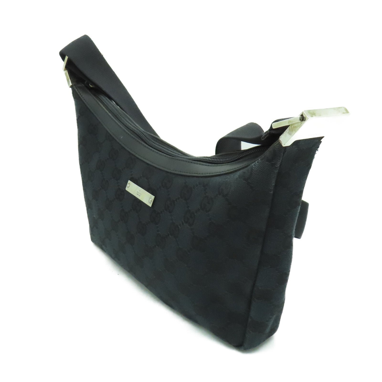 GUCCI 帆布Shoulder Bag銀扣肩背袋黑色