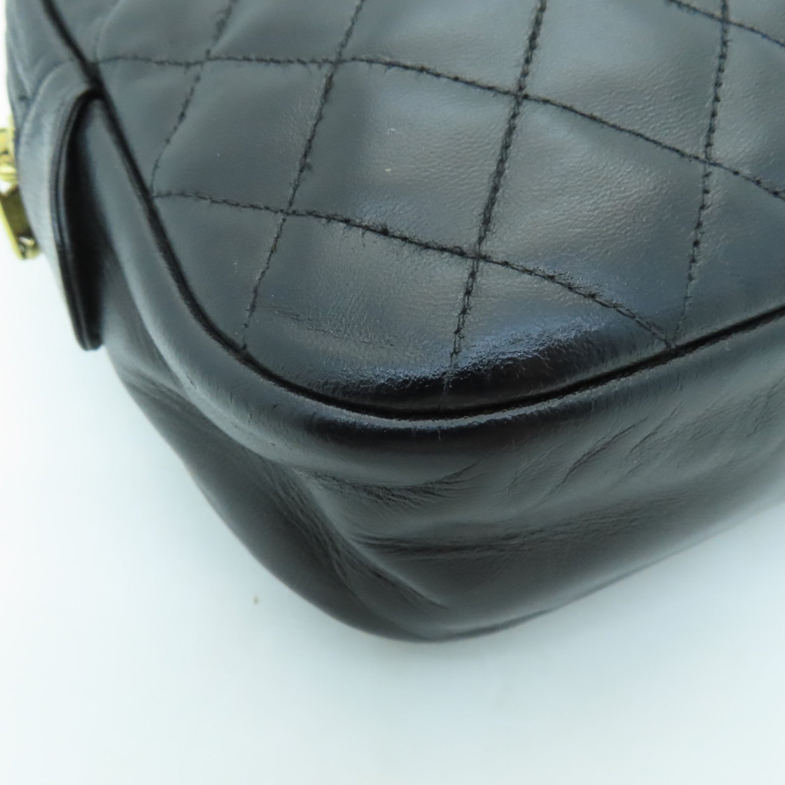CHANEL 菱格牛皮皮革Chain Shoulder Bag金扣链带肩背袋黑色