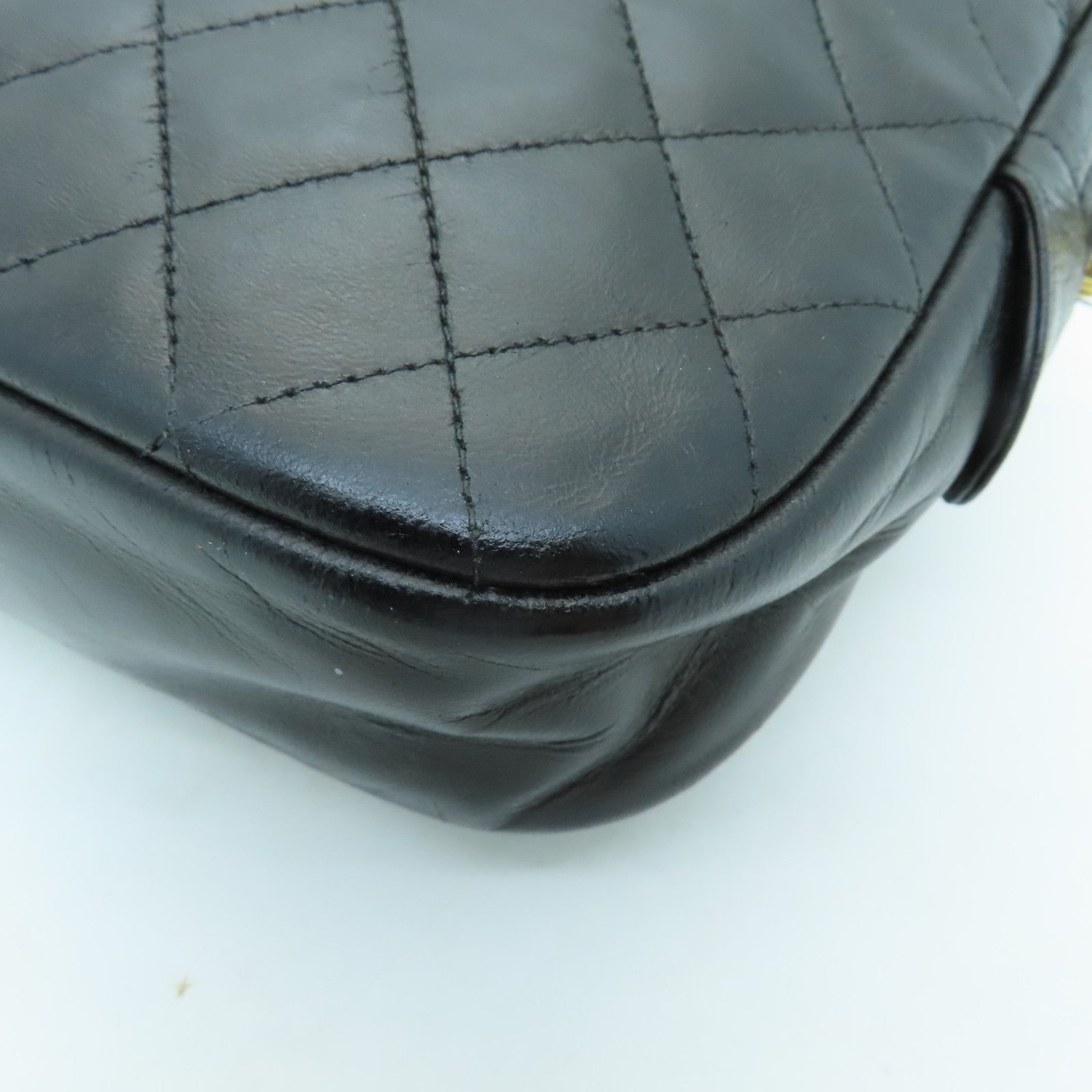 CHANEL 菱格牛皮皮革Chain Shoulder Bag金扣链带肩背袋黑色