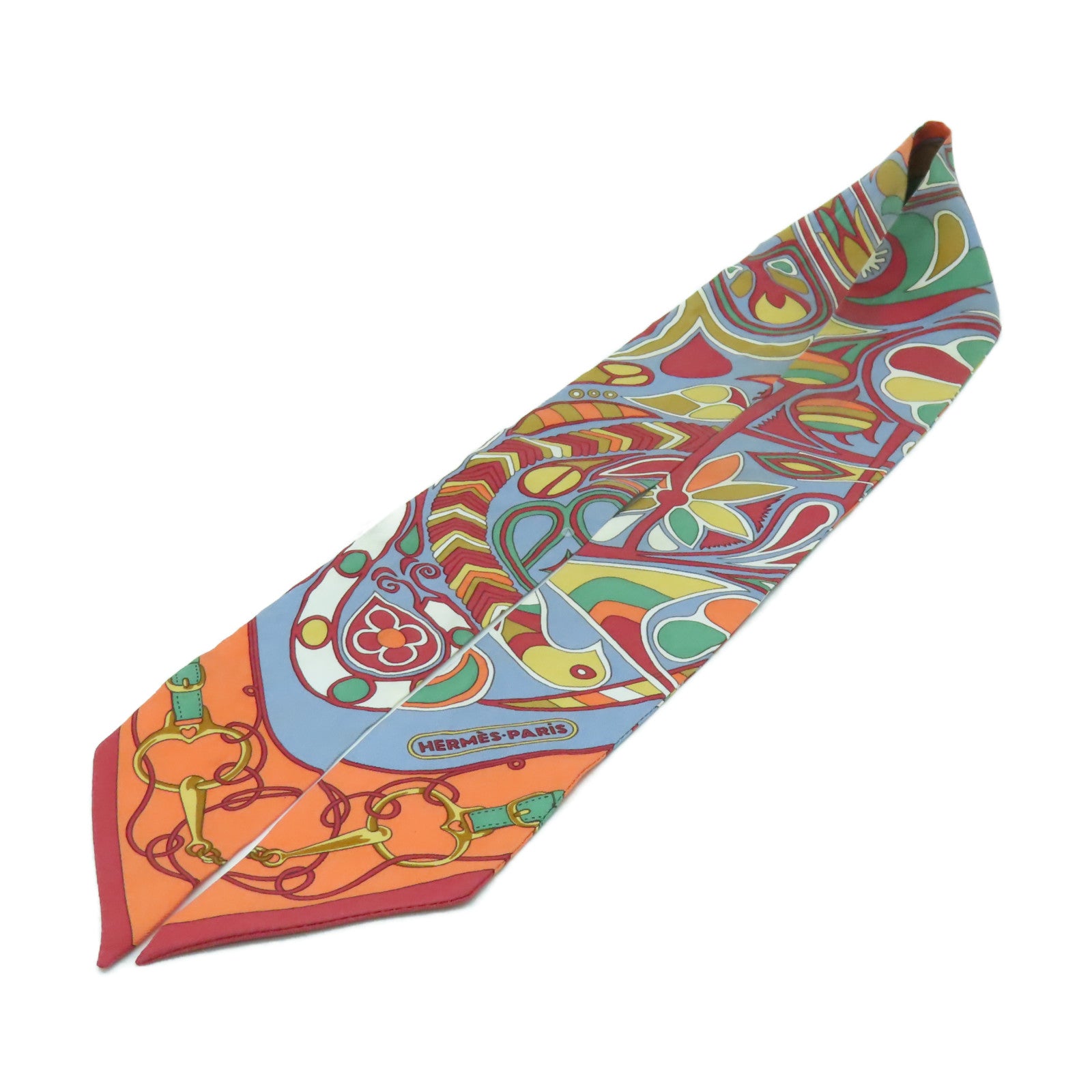 HERMES 絲質Twilly絲巾灰色/橙色