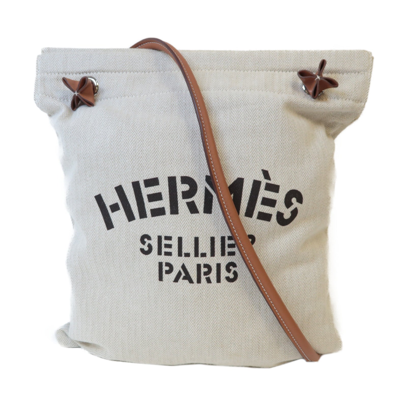 HERMES 帆布Aline銀扣肩背袋米色