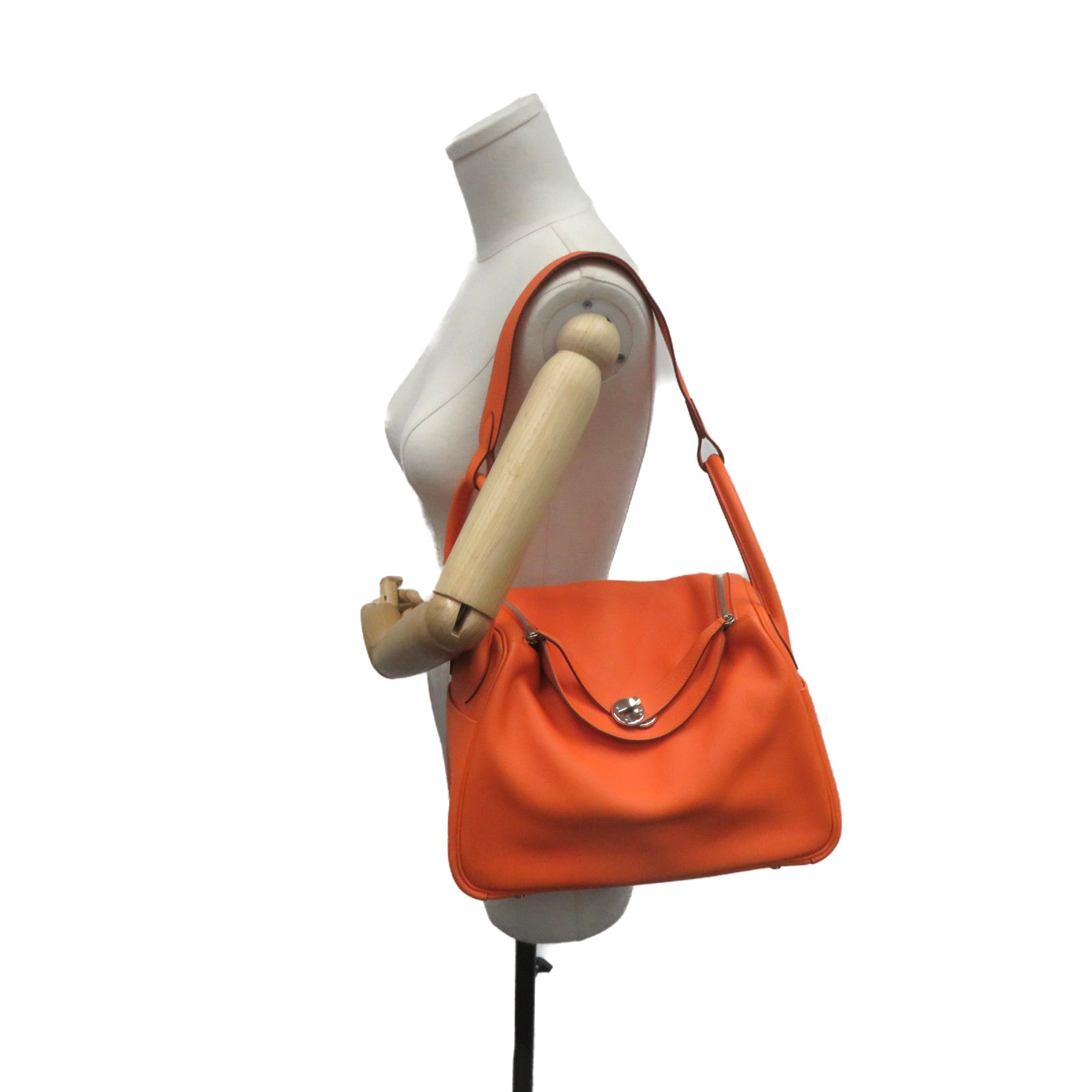 HERMES 【激減優惠】Swift皮革Lindy 30 Shoulder Bag銀扣肩背袋Orange橙色
