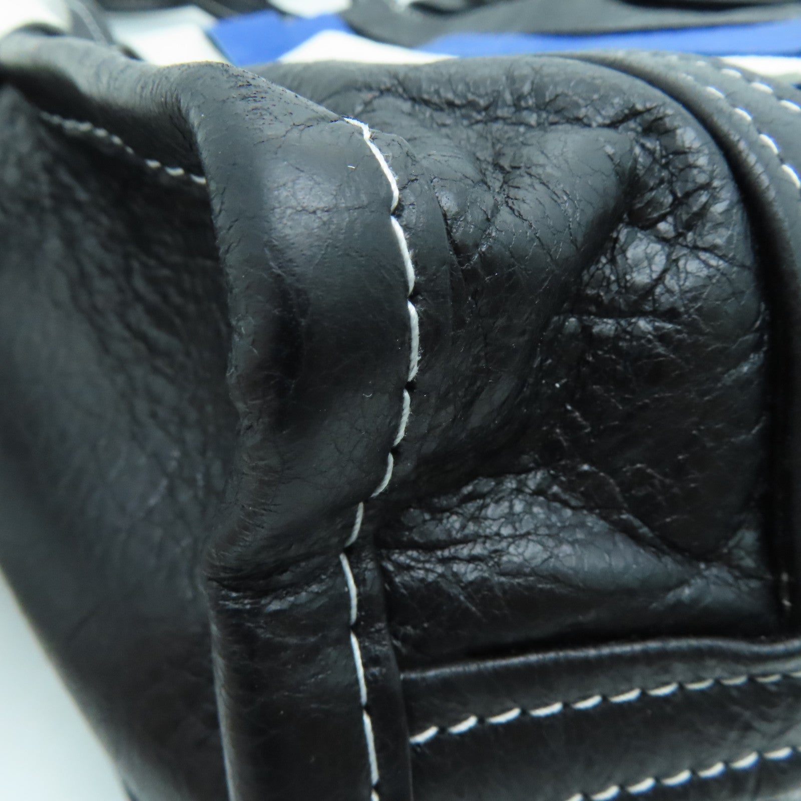 BALENCIAGA Sheepskin Leather Bazar Shopper XS Fringes Silver Buckle Handle Shoulder Bag Blue/White/Black