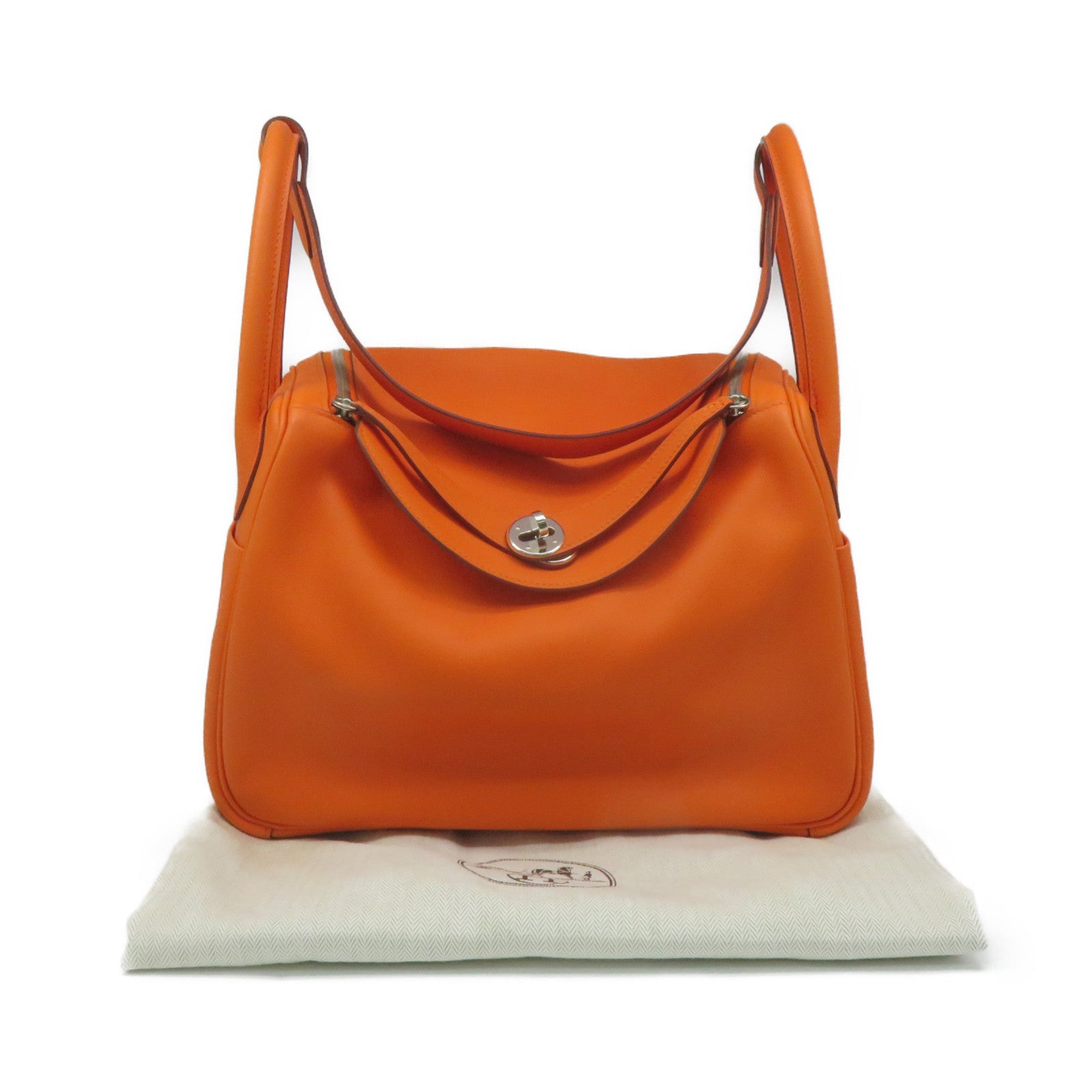 HERMES 【激減優惠】Swift皮革Lindy 30 Shoulder Bag銀扣肩背袋Orange橙色