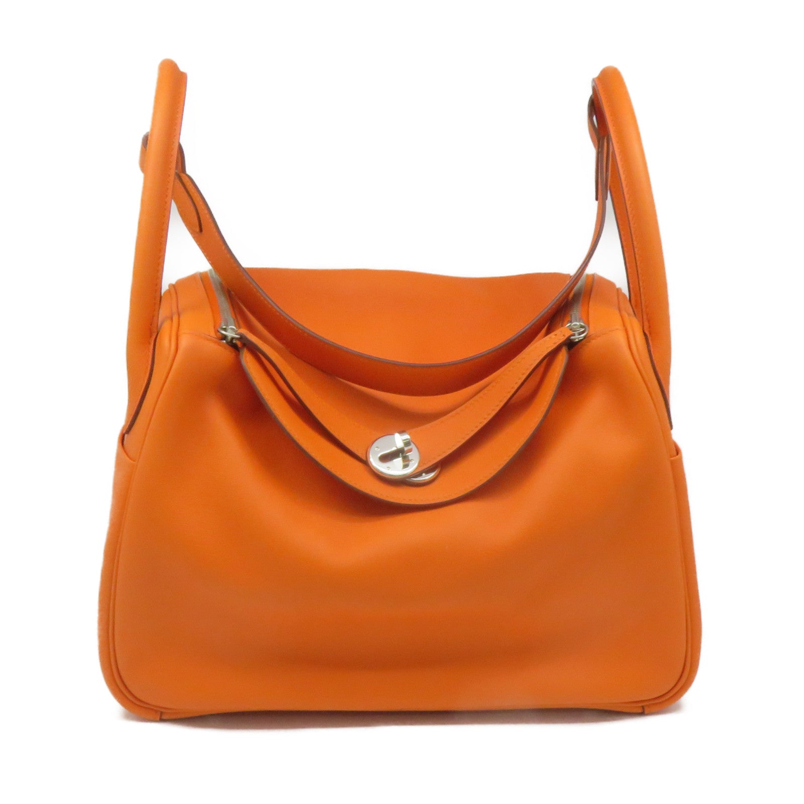 HERMES 【激減優惠】Swift皮革Lindy 30 Shoulder Bag銀扣肩背袋Orange橙色