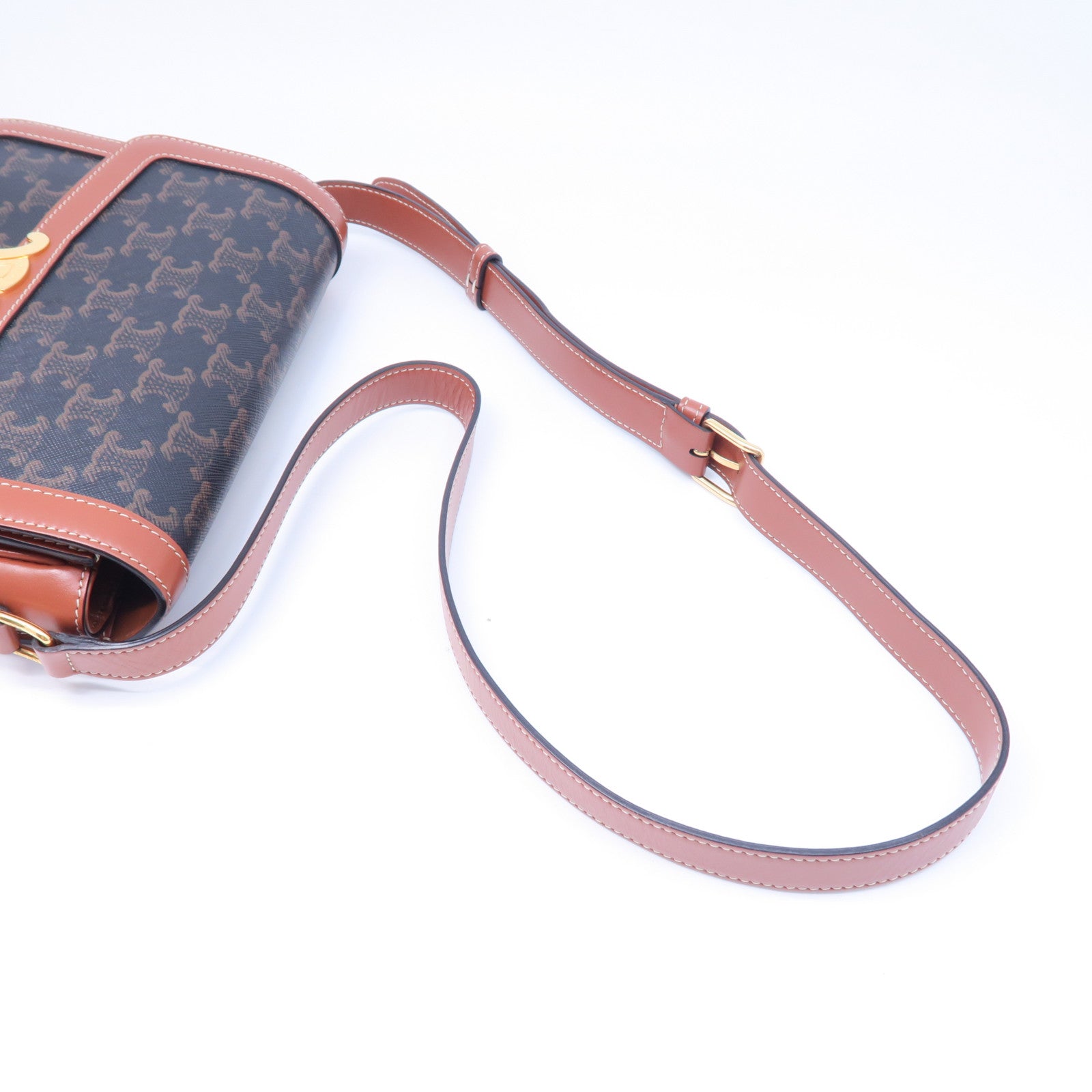 CELINE 牛皮皮革Classique Triomphe金扣肩背袋棕色