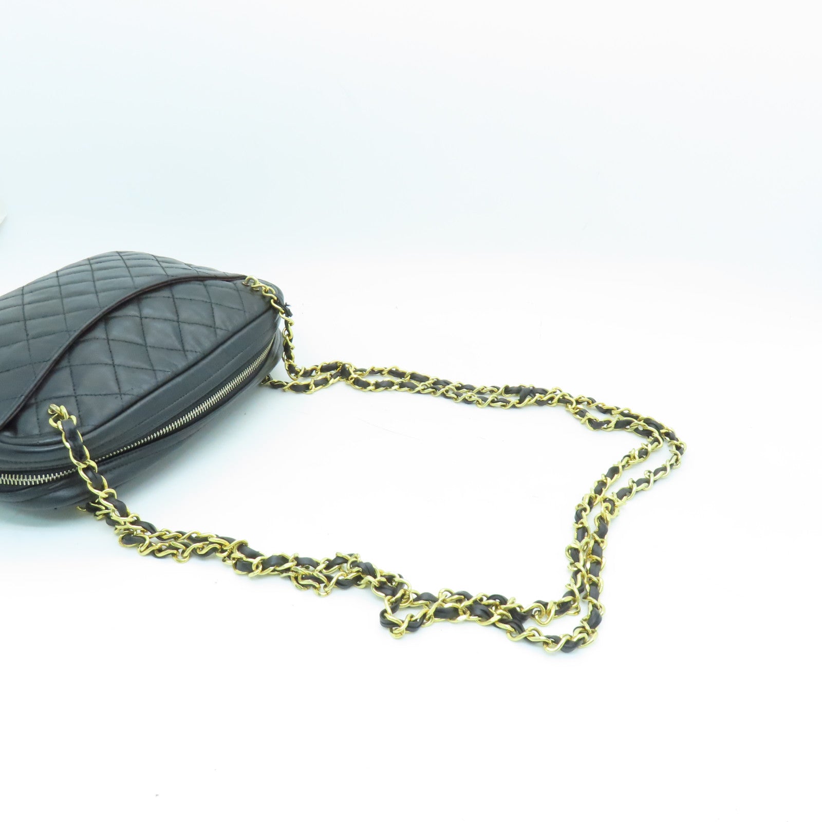CHANEL 菱格牛皮皮革Chain Shoulder Bag金扣链带肩背袋黑色