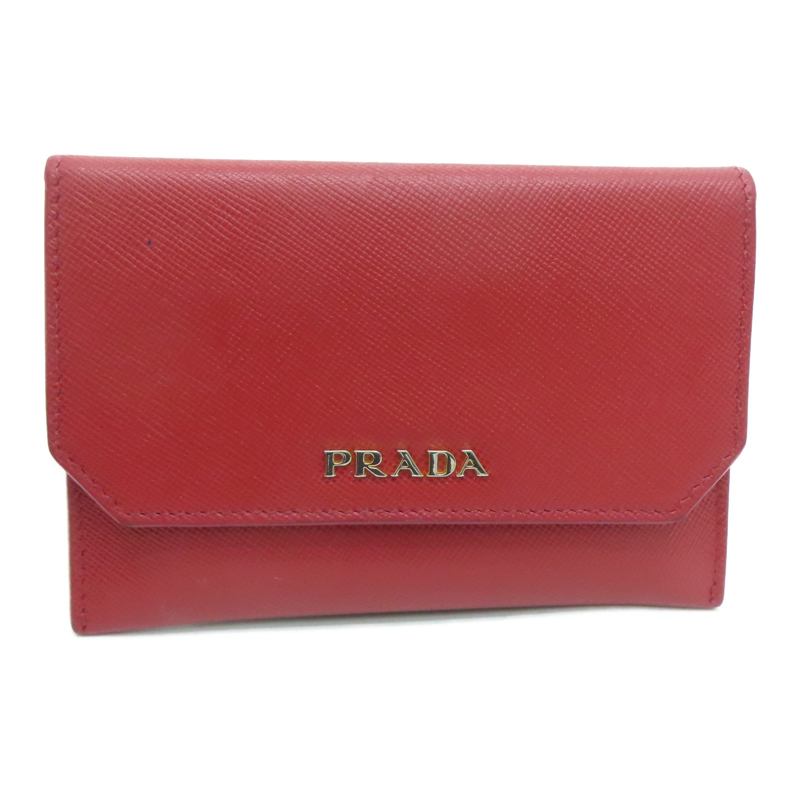 PRADA Saffiano皮革Card Case金扣卡片套紅色