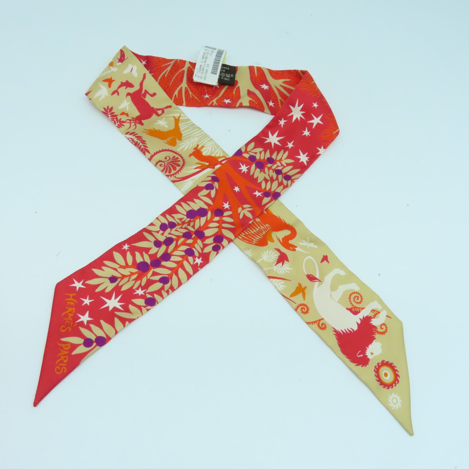 HERMES Silk Twilly Scarf Orange