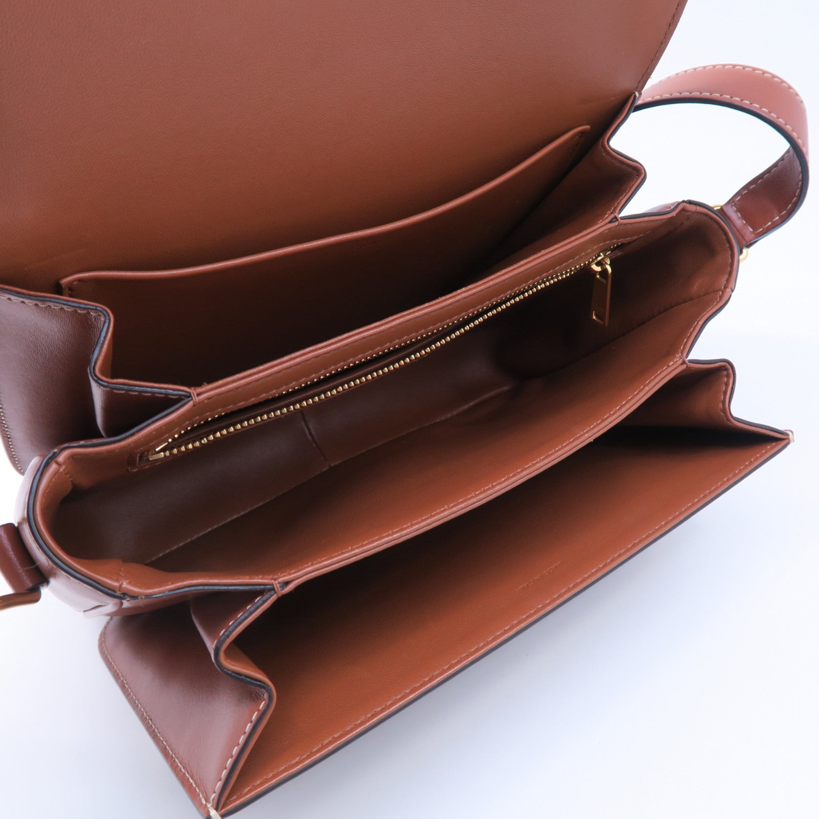 CELINE 牛皮皮革Classique Triomphe金扣肩背袋棕色