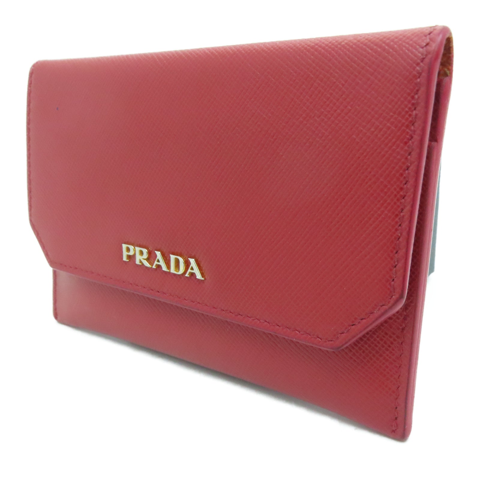 PRADA Saffiano皮革Card Case金扣卡片套紅色