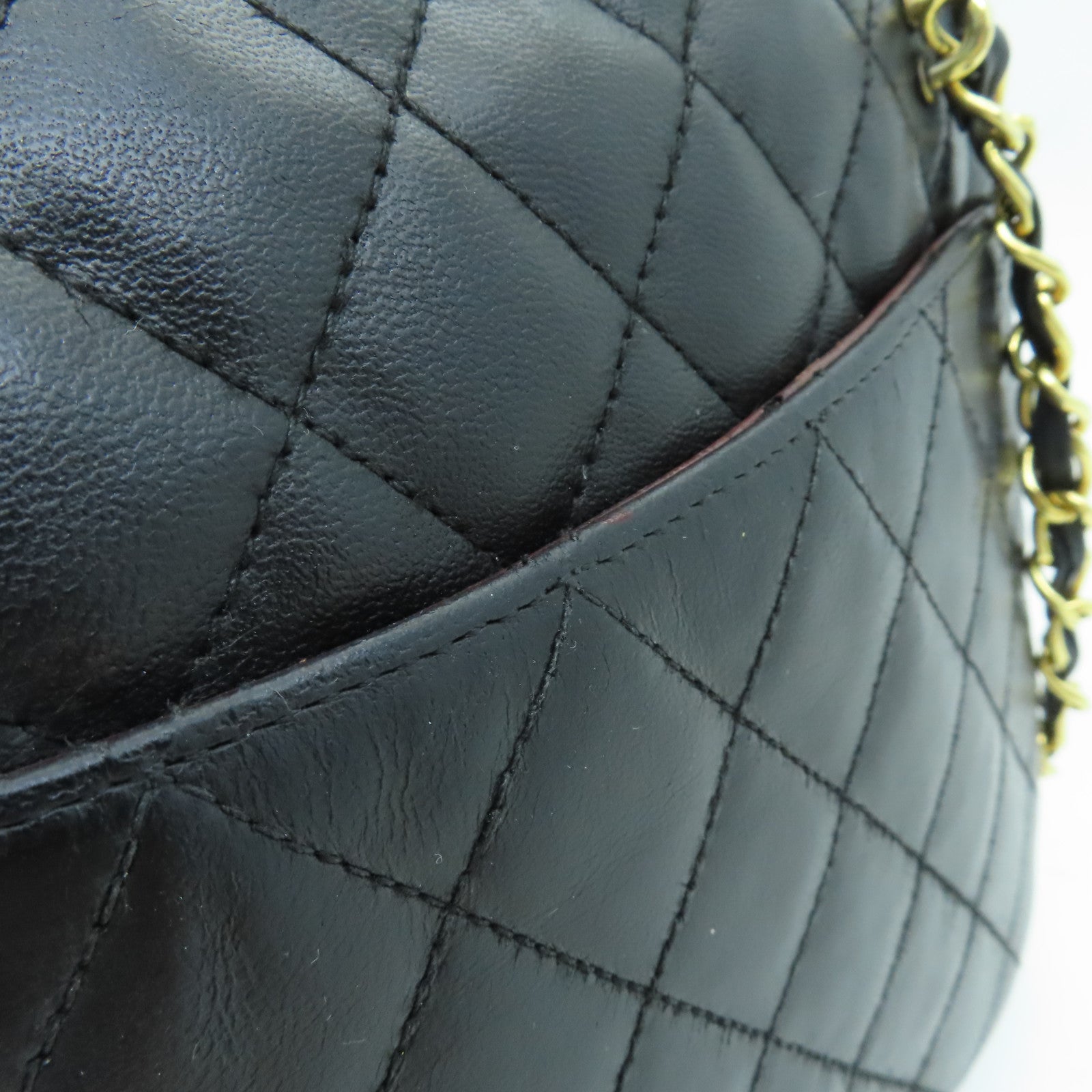 CHANEL 菱格牛皮皮革Chain Shoulder Bag金扣链带肩背袋黑色