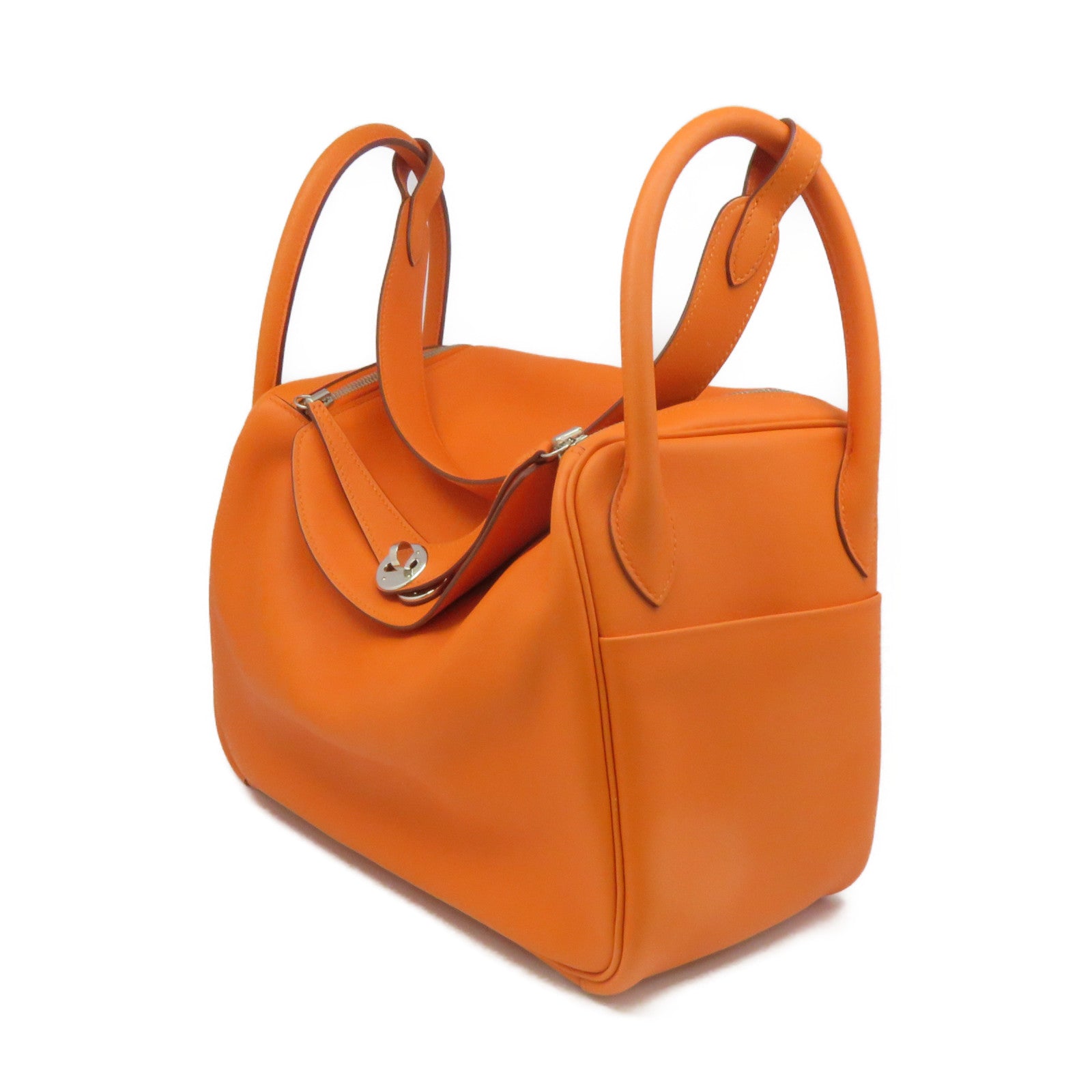 HERMES 【激減優惠】Swift皮革Lindy 30 Shoulder Bag銀扣肩背袋Orange橙色