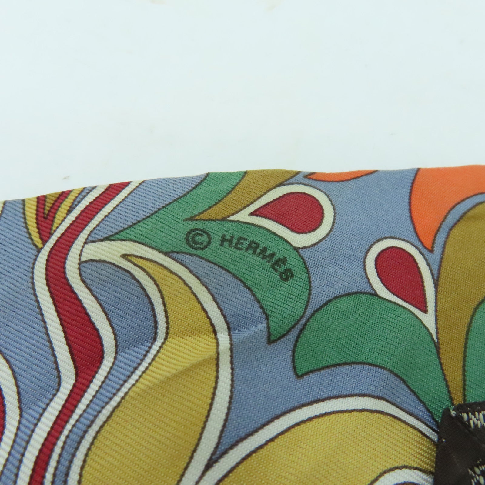 HERMES 絲質Twilly絲巾灰色/橙色