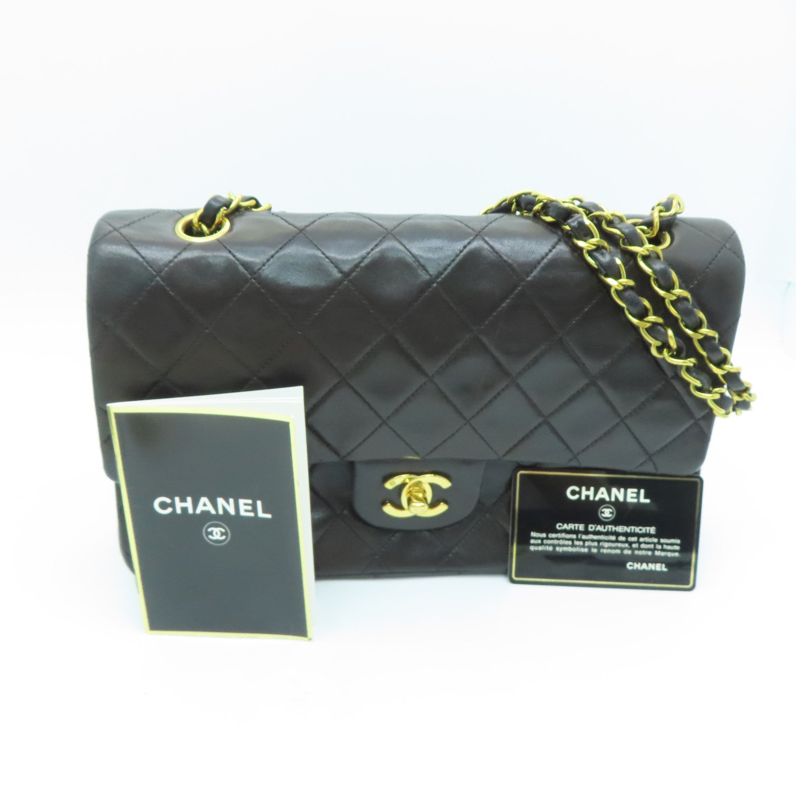 CHANEL Rhombus Sheepskin Leather Boy 25 2Way Shoulder Bag Gold Buckle Chain  Belt Handle Shoulder Bag Black