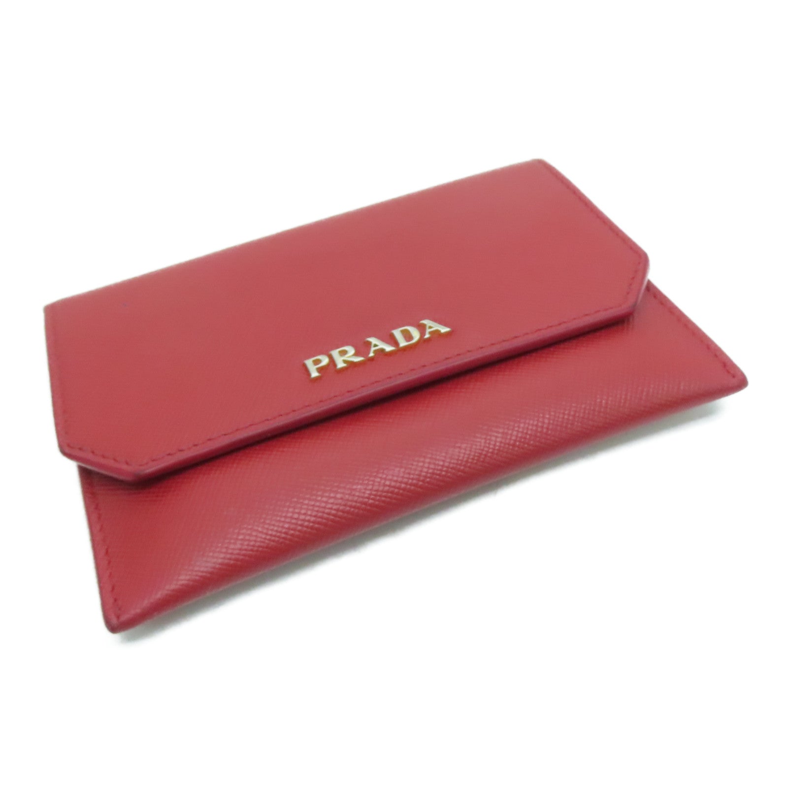 PRADA Saffiano皮革Card Case金扣卡片套紅色