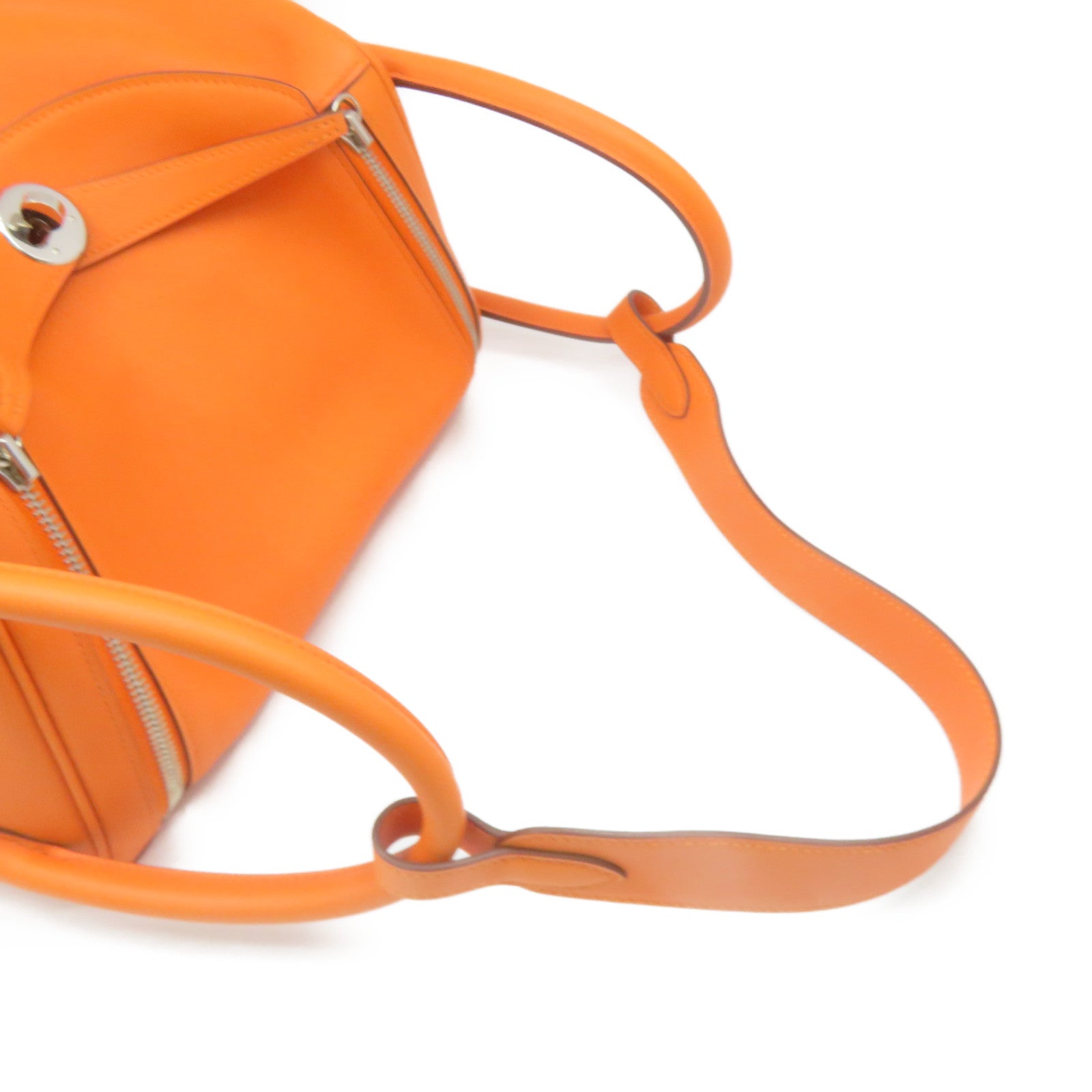 HERMES 【激減優惠】Swift皮革Lindy 30 Shoulder Bag銀扣肩背袋Orange橙色