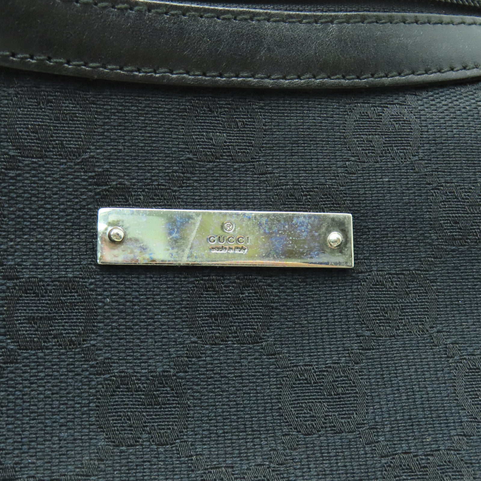 GUCCI 帆布Shoulder Bag銀扣肩背袋黑色