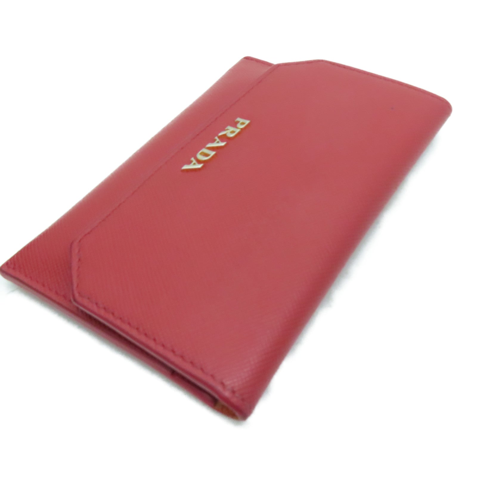 PRADA Saffiano皮革Card Case金扣卡片套紅色