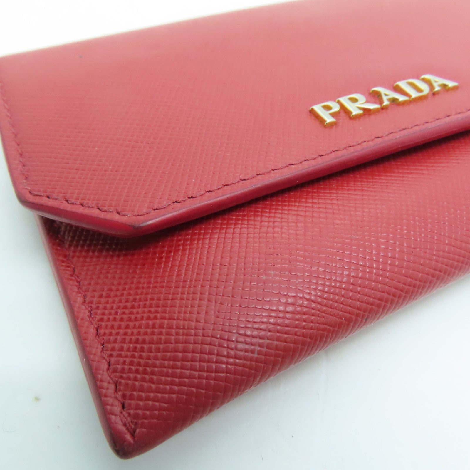 PRADA Saffiano皮革Card Case金扣卡片套紅色
