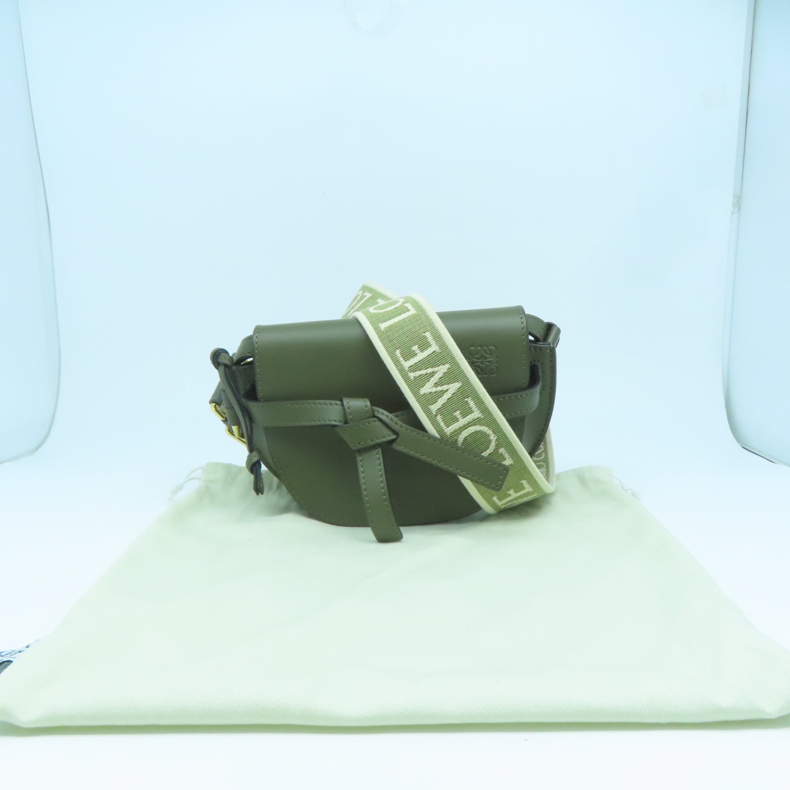 LOEWE 牛皮皮革Mini Gate金扣肩背袋綠色