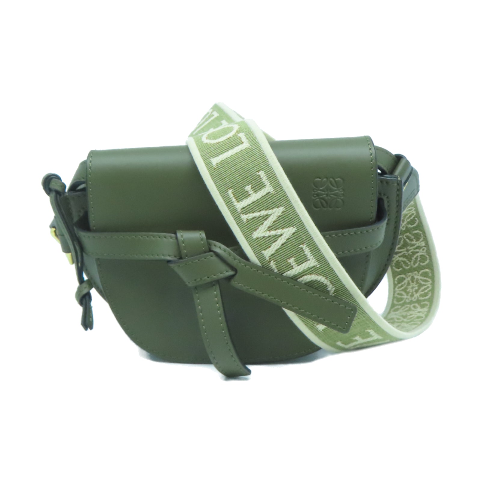 LOEWE 牛皮皮革Mini Gate金扣肩背袋綠色