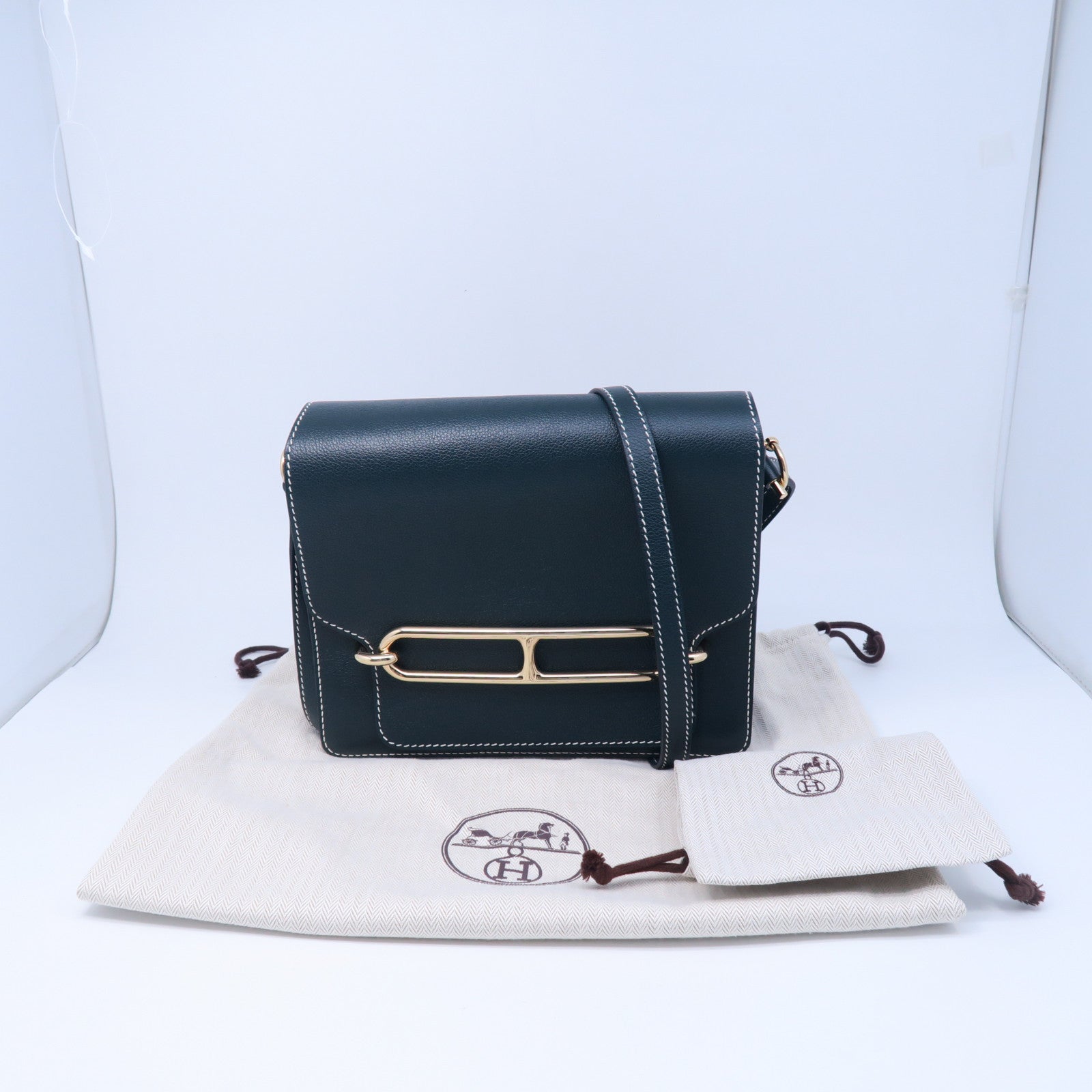 HERMES Evercolour皮革Roulis 23金扣肩背袋綠色