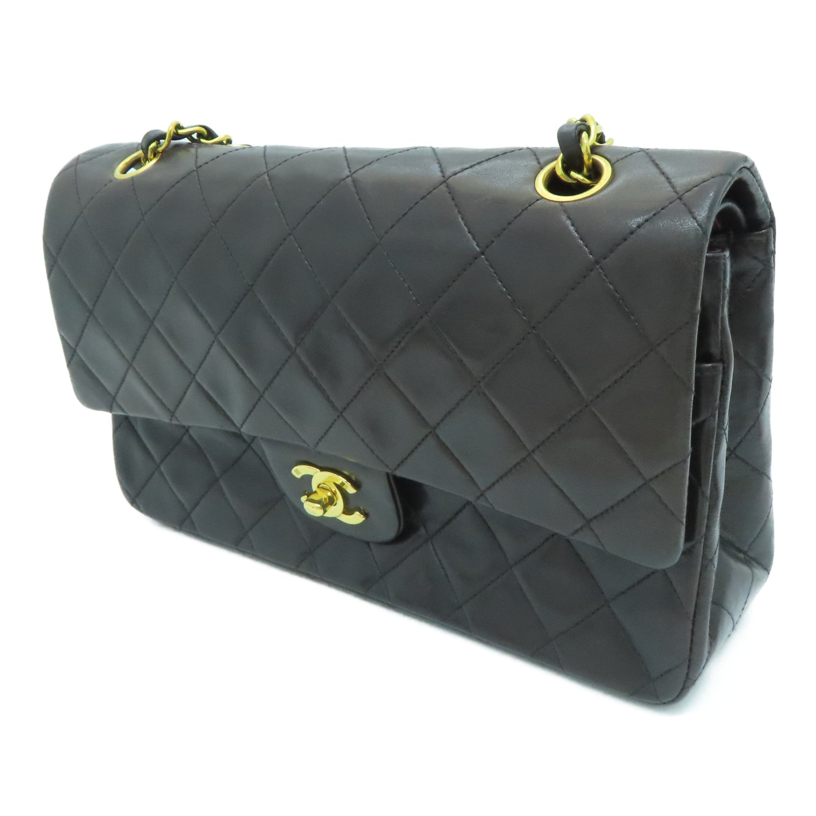 CHANEL [Sharp Discount] Rhombus Sheepskin Leather Vintage Classic 25㎝ Gold Buckle Shoulder Bag Black
