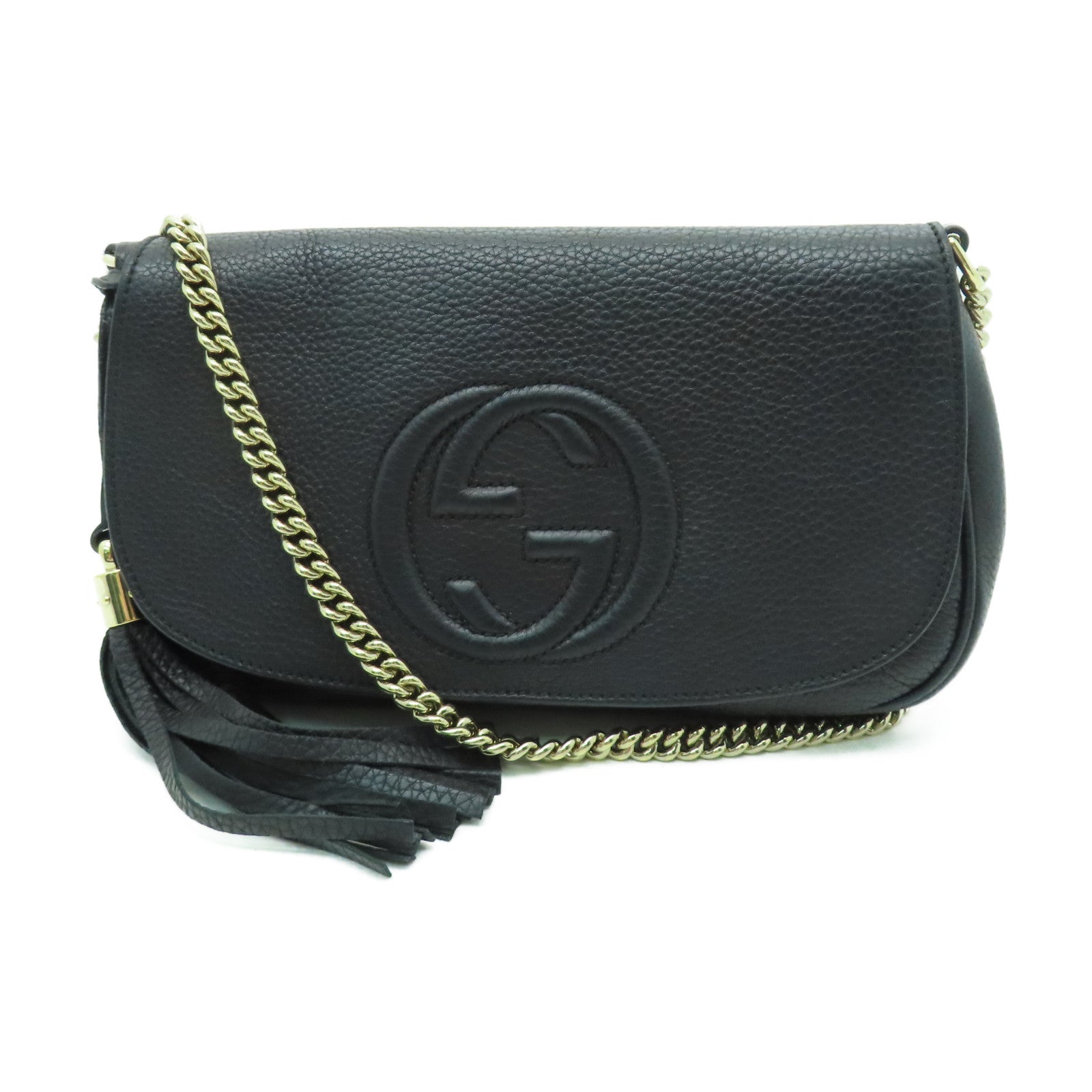 GUCCI 牛皮皮革Soho Chain Shoulder金扣鏈帶肩背袋黑色