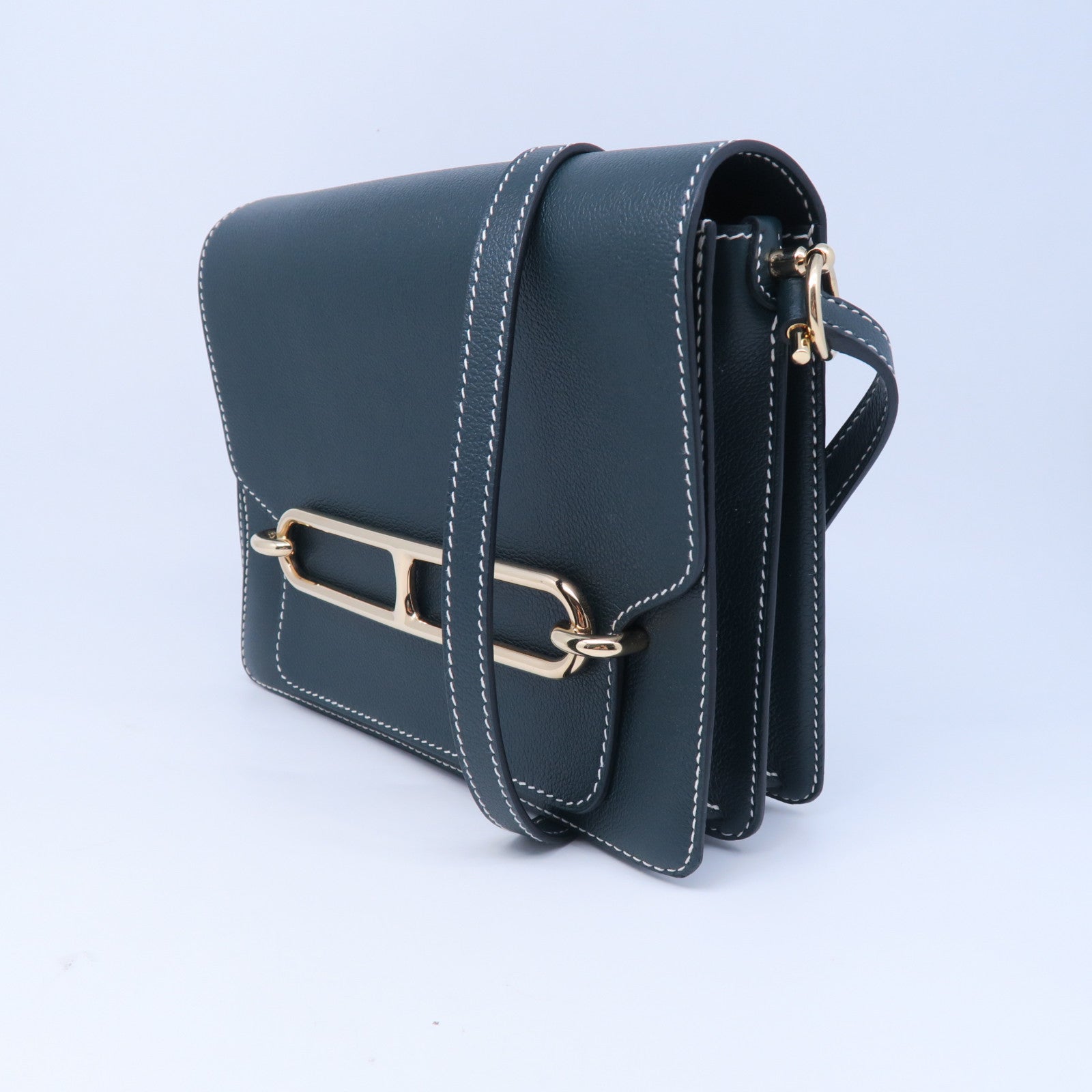 HERMES Evercolour皮革Roulis 23金扣肩背袋綠色