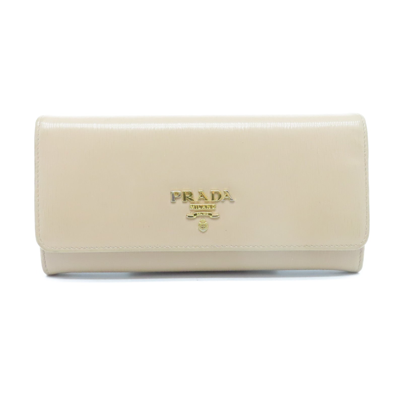 PRADA Vitello皮革Long Wallet金扣長錢包淺褐色