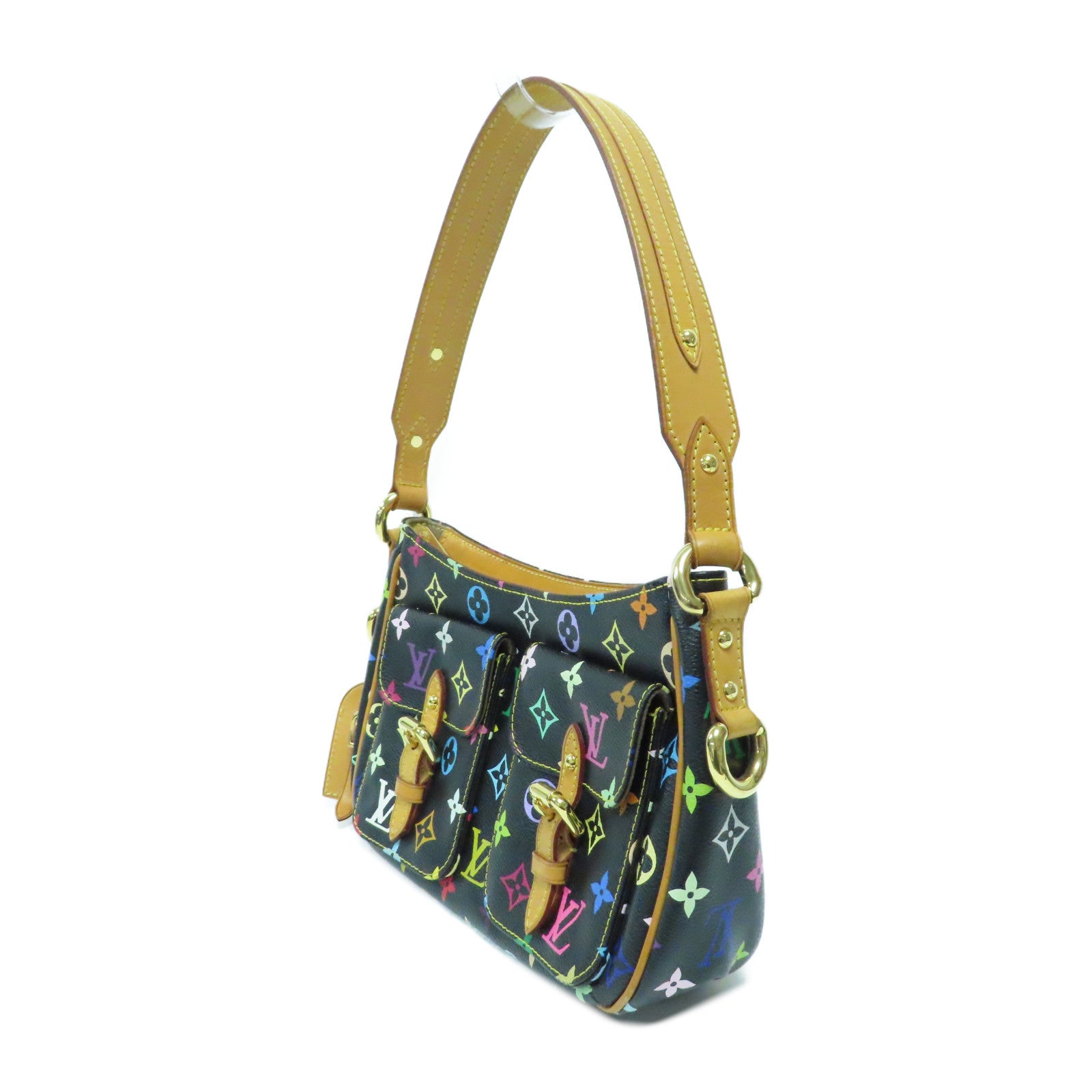 LOUIS VUITTON Monogram Multicolore Lodge PM金扣肩背袋黑色/啡色