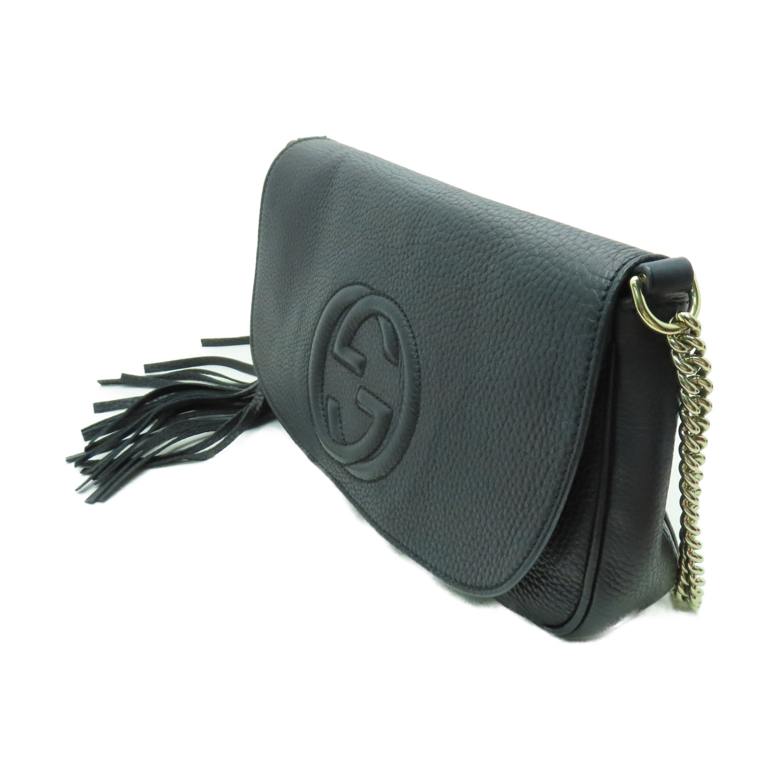 GUCCI 牛皮皮革Soho Chain Shoulder金扣鏈帶肩背袋黑色