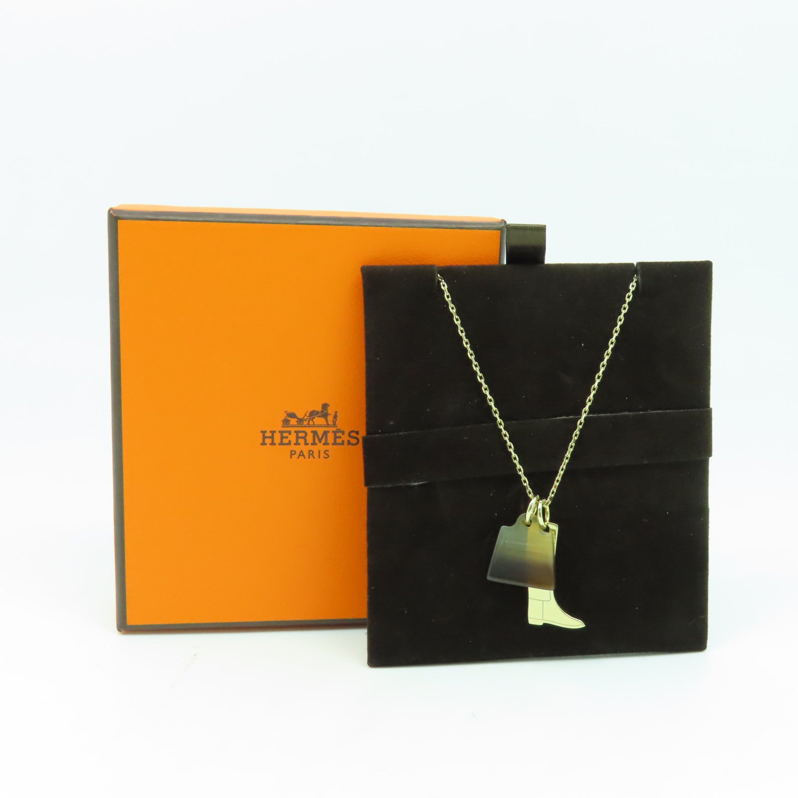 HERMES 金屬Amulette Maroquinier Pendant金扣項鍊啡色/金色