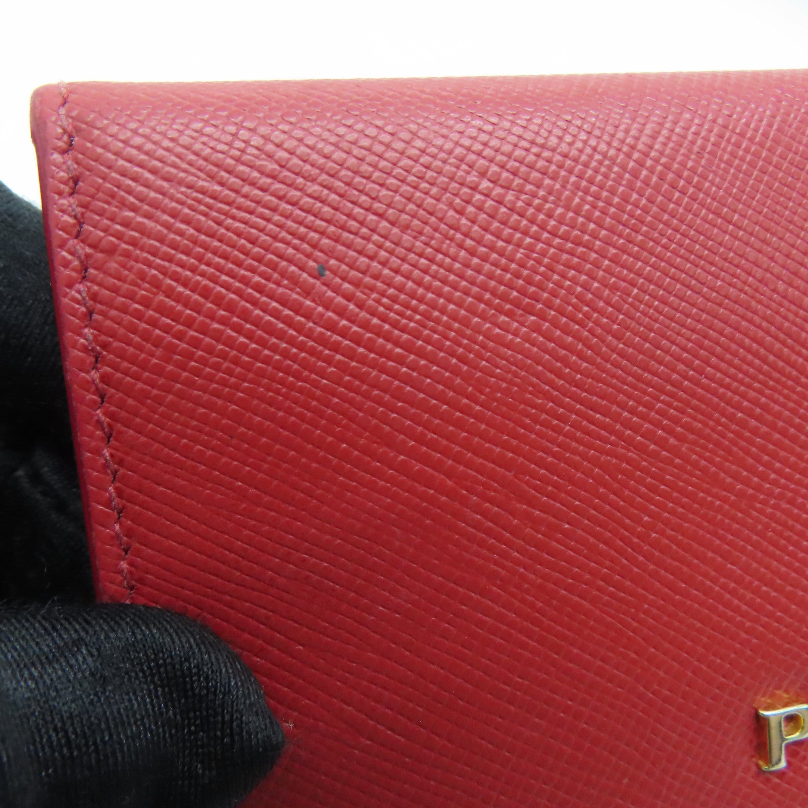 PRADA Saffiano皮革Card Case金扣卡片套紅色