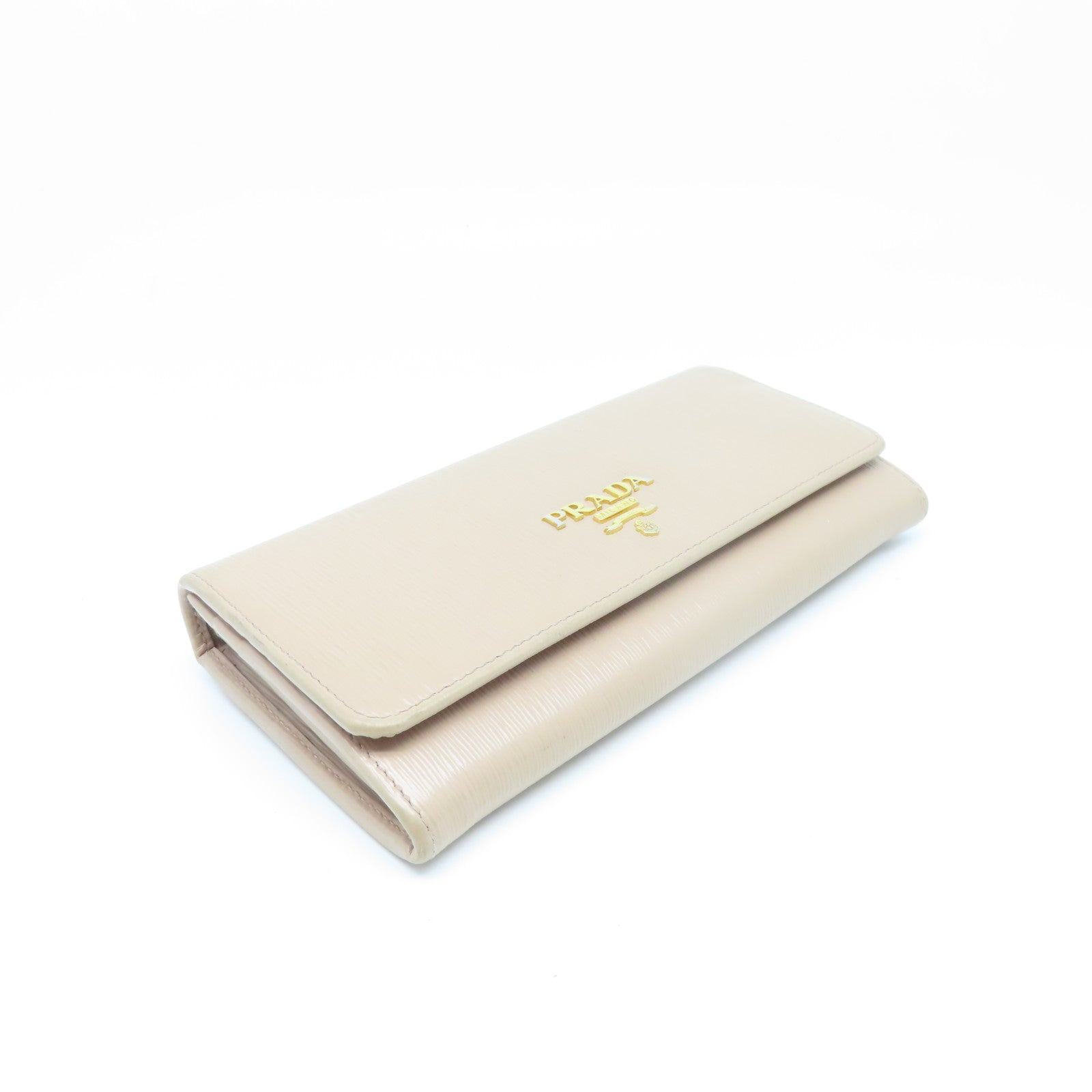 PRADA Vitello皮革Long Wallet金扣長錢包淺褐色