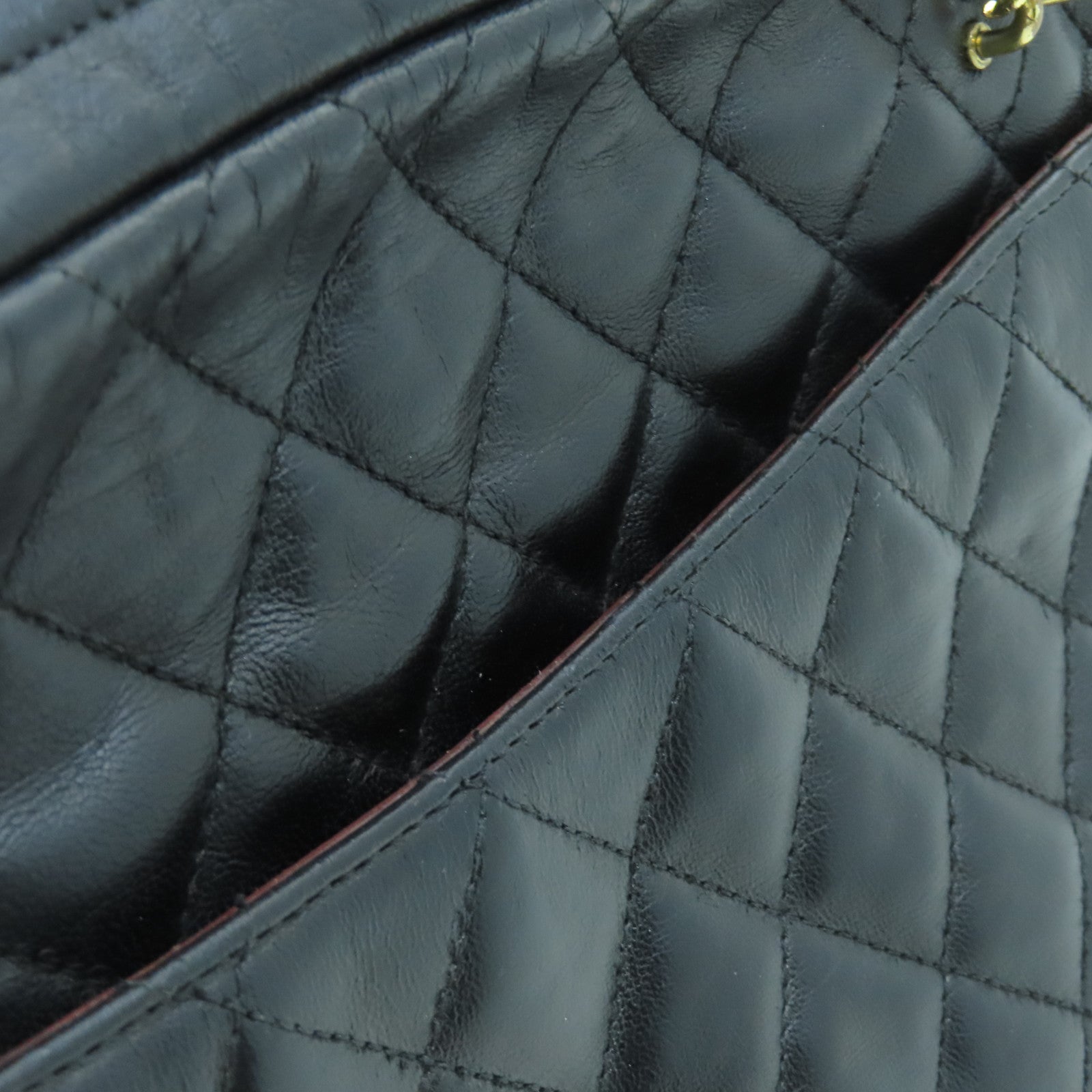 CHANEL 菱格牛皮皮革Chain Shoulder Bag金扣链带肩背袋黑色